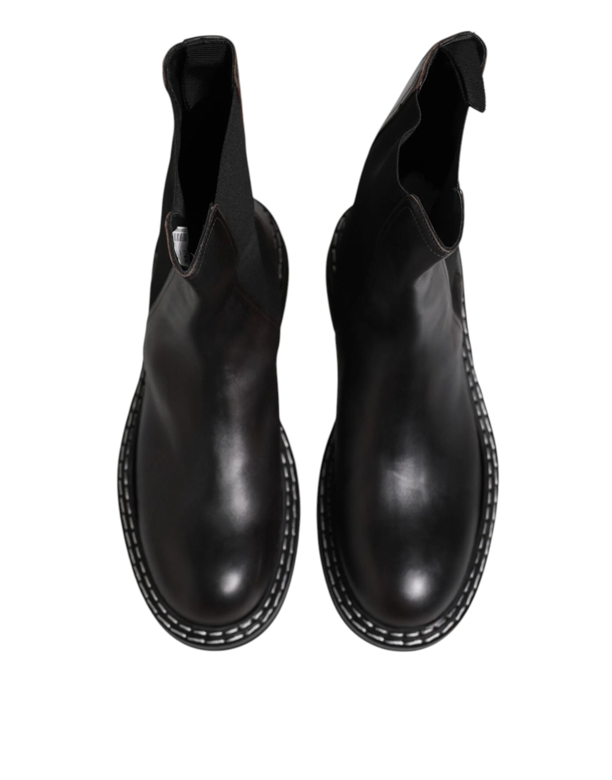 Dolce & Gabbana Black Leather Mid Calf Boots Flats Shoes - EU44/US11