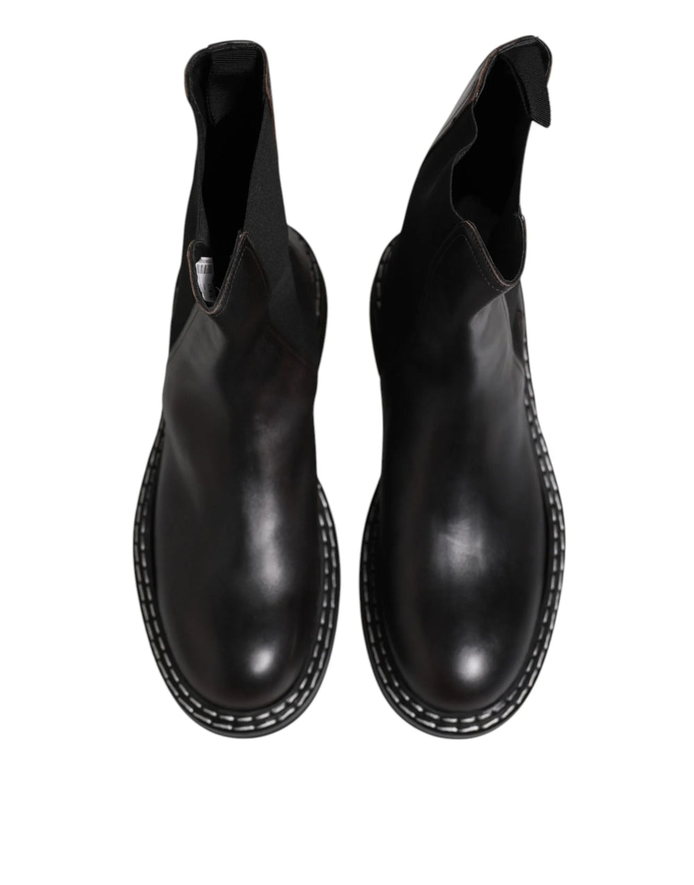 Dolce & Gabbana Black Leather Mid Calf Boots Flats Shoes - EU44/US11