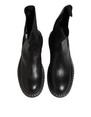 Dolce & Gabbana Black Leather Mid Calf Boots Flats Shoes - EU44/US11