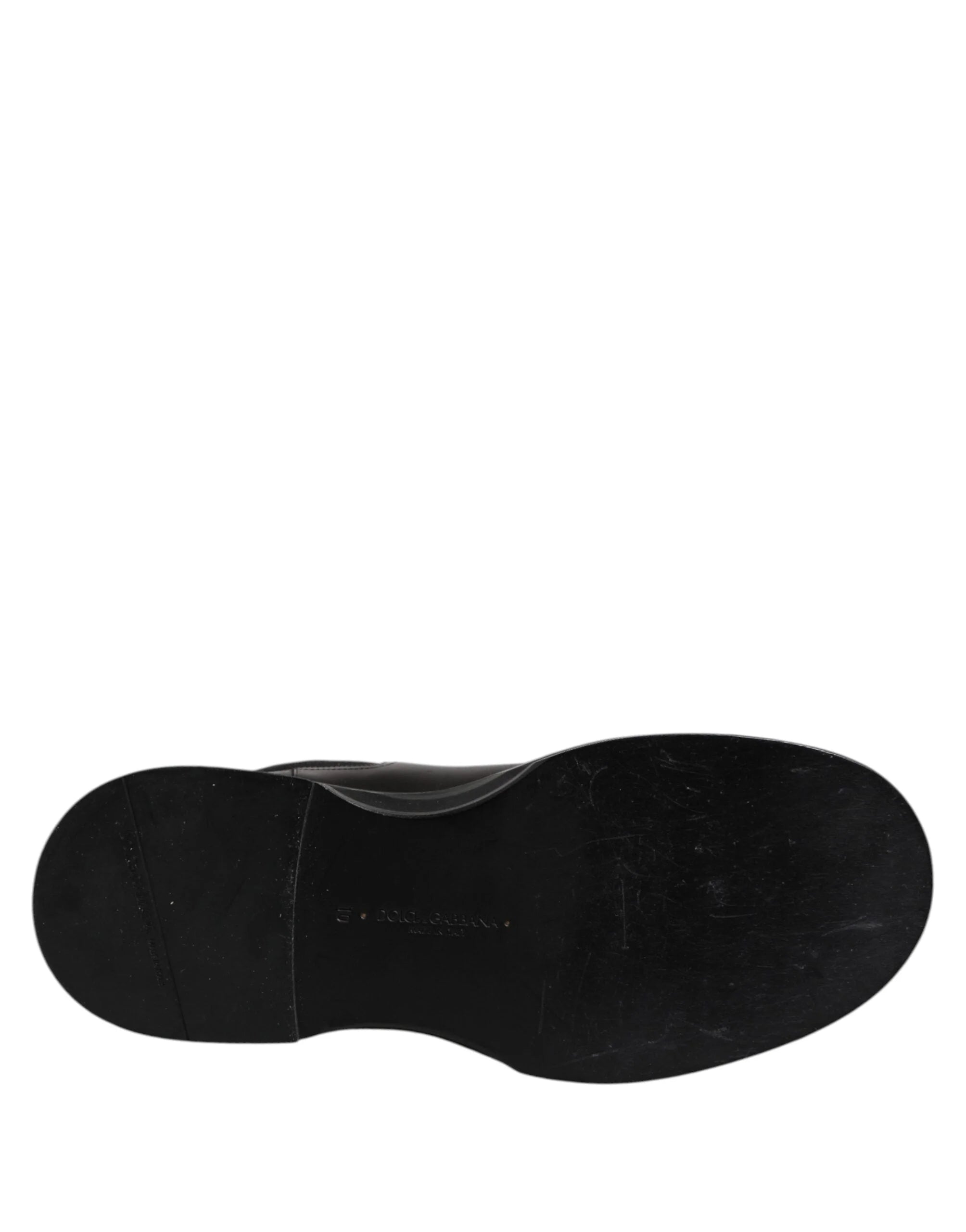 Dolce & Gabbana Black Leather Mid Calf Boots Flats Shoes - EU44/US11