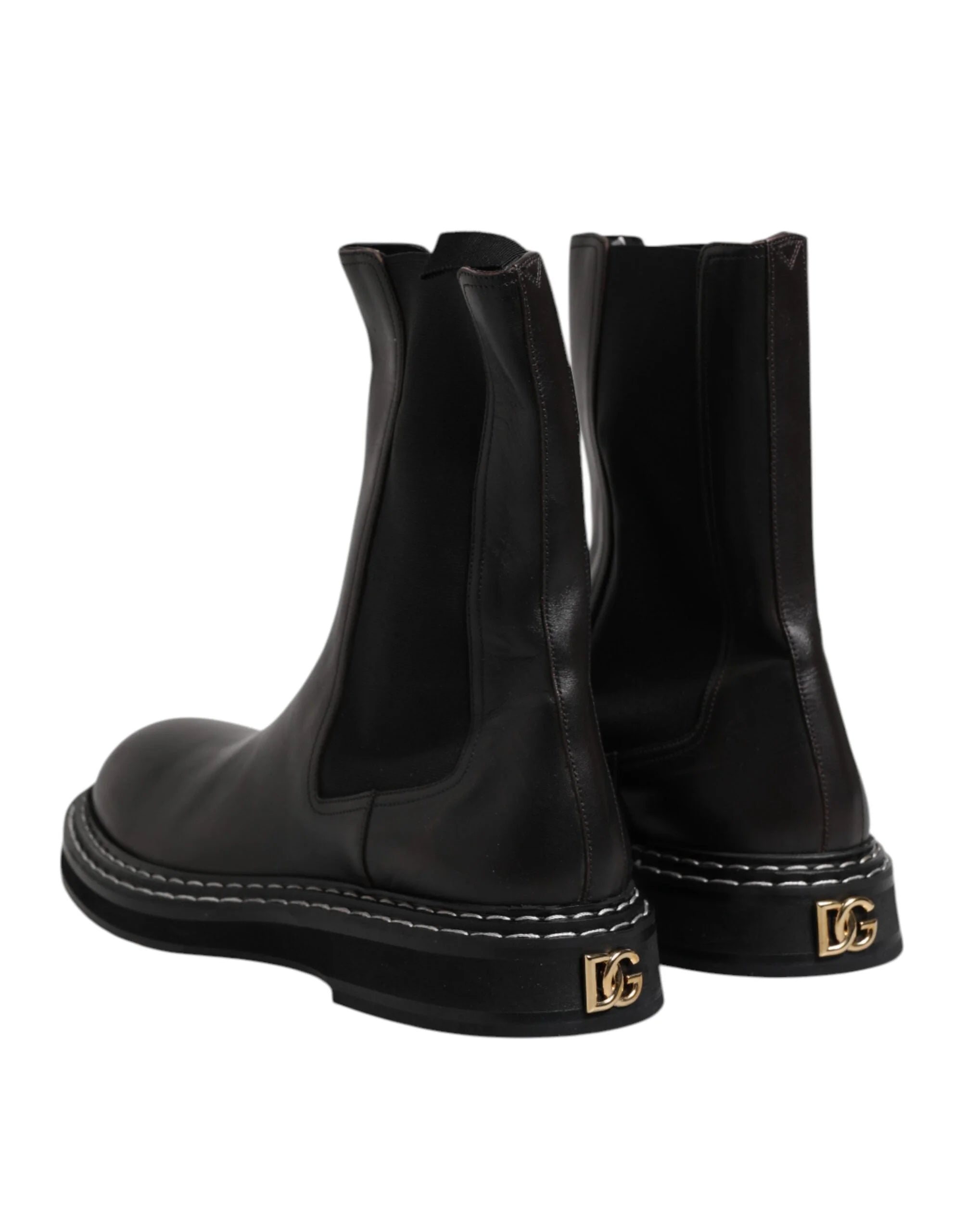 Dolce & Gabbana Black Leather Mid Calf Boots Flats Shoes - EU44/US11