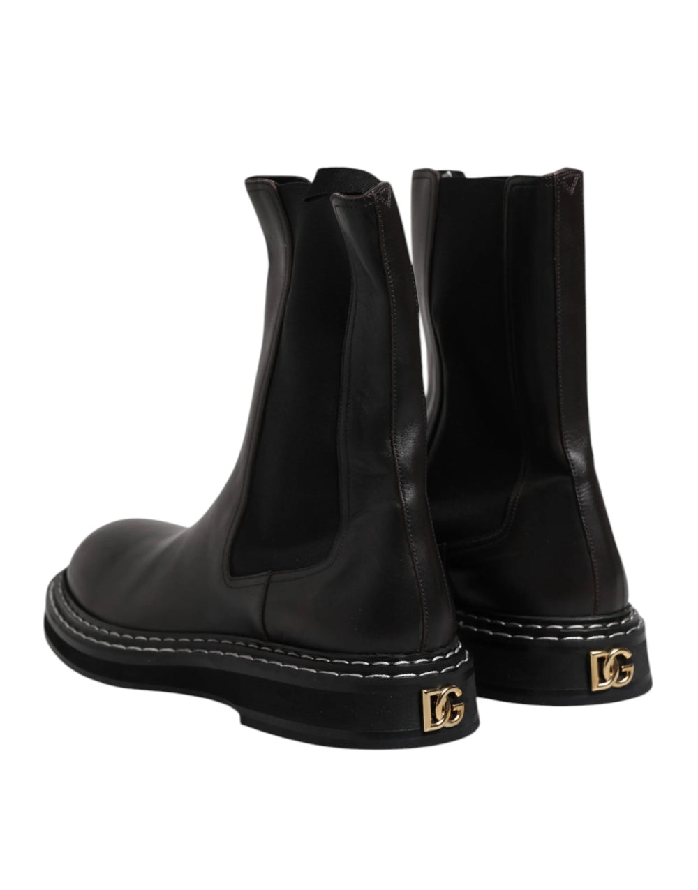 Dolce & Gabbana Black Leather Mid Calf Boots Flats Shoes - EU44/US11