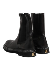 Dolce & Gabbana Black Leather Mid Calf Boots Flats Shoes - EU44/US11