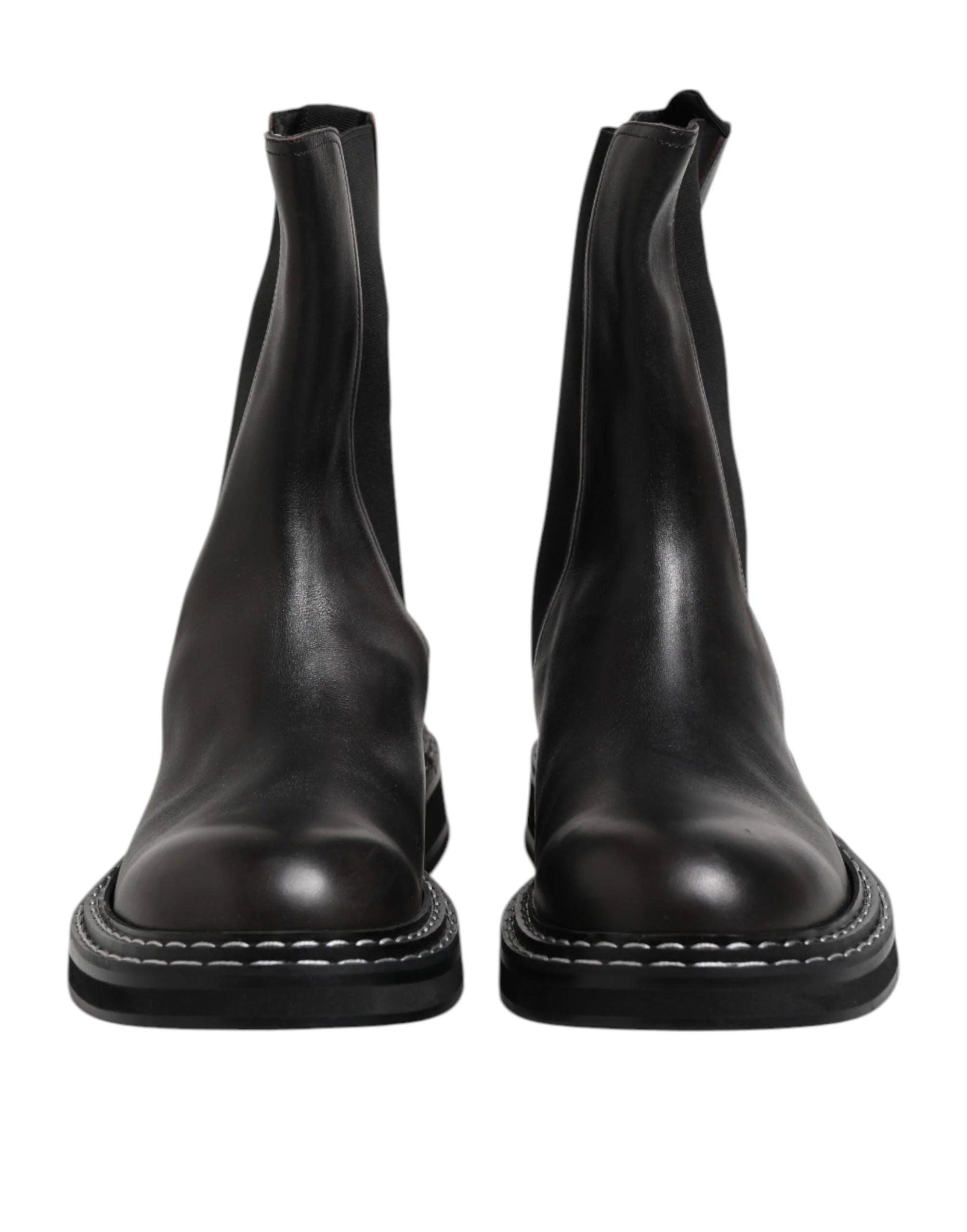 Dolce & Gabbana Black Leather Mid Calf Boots Flats Shoes - EU44/US11