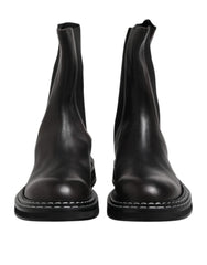 Dolce & Gabbana Black Leather Mid Calf Boots Flats Shoes - EU44/US11