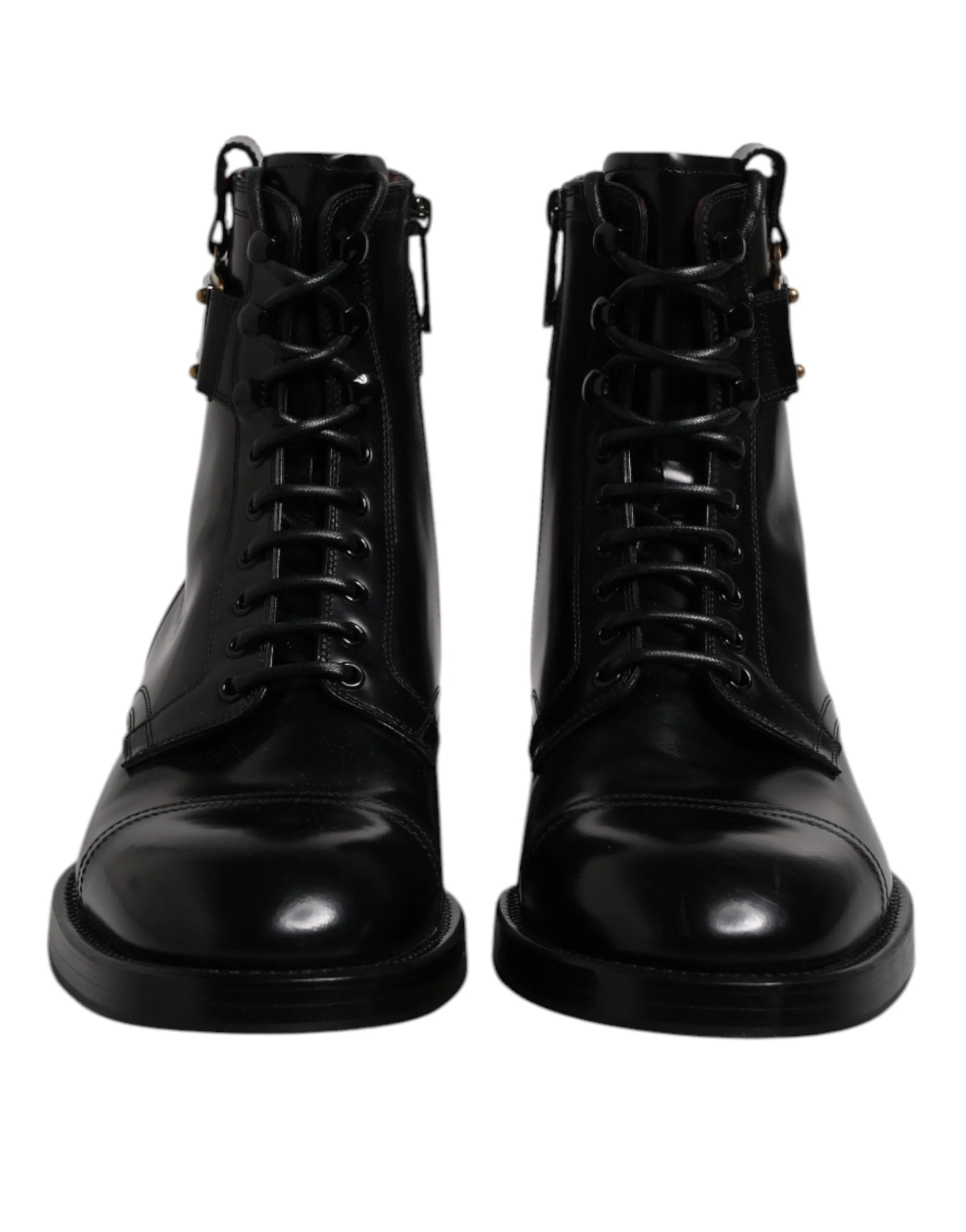 Dolce & Gabbana Black Leather Mid Calf Boots Lace Up Shoes - EU41/US8 - Boots