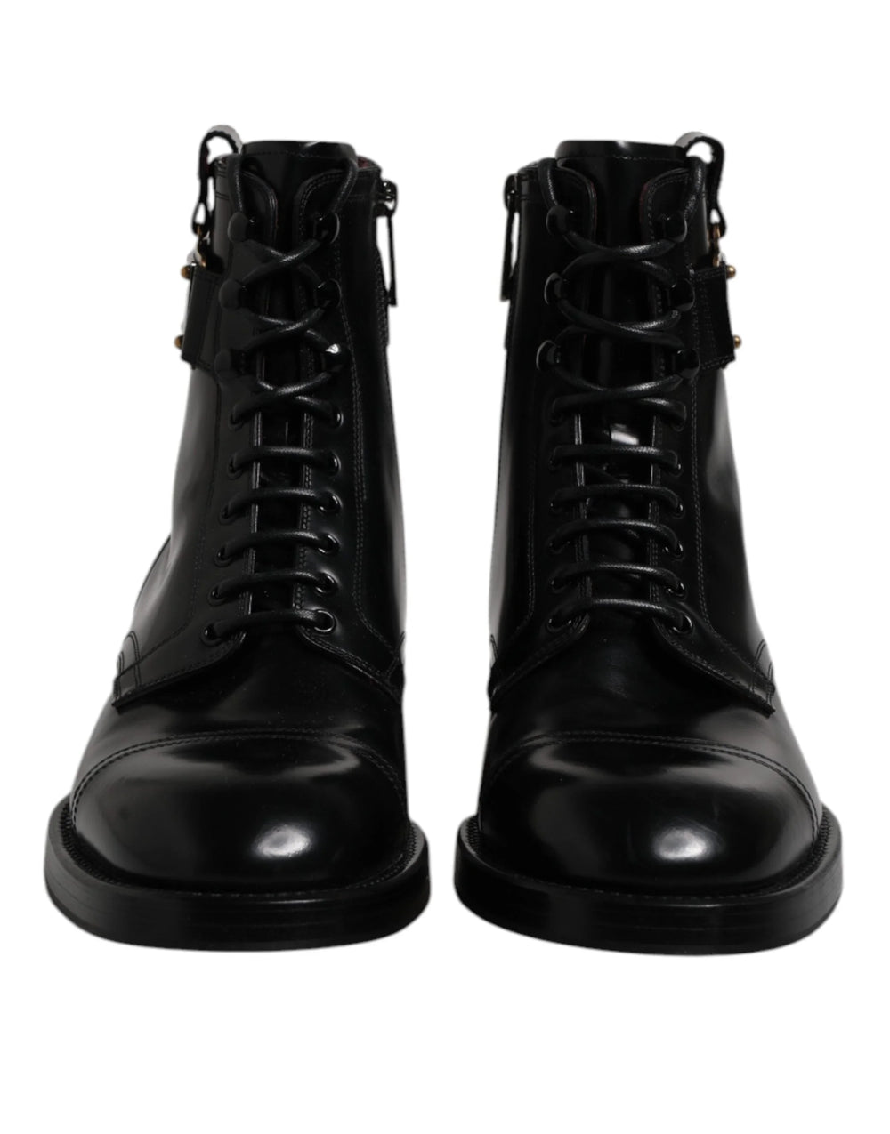 Dolce & Gabbana Black Leather Mid Calf Boots Lace Up Shoes - EU41/US8 - Boots
