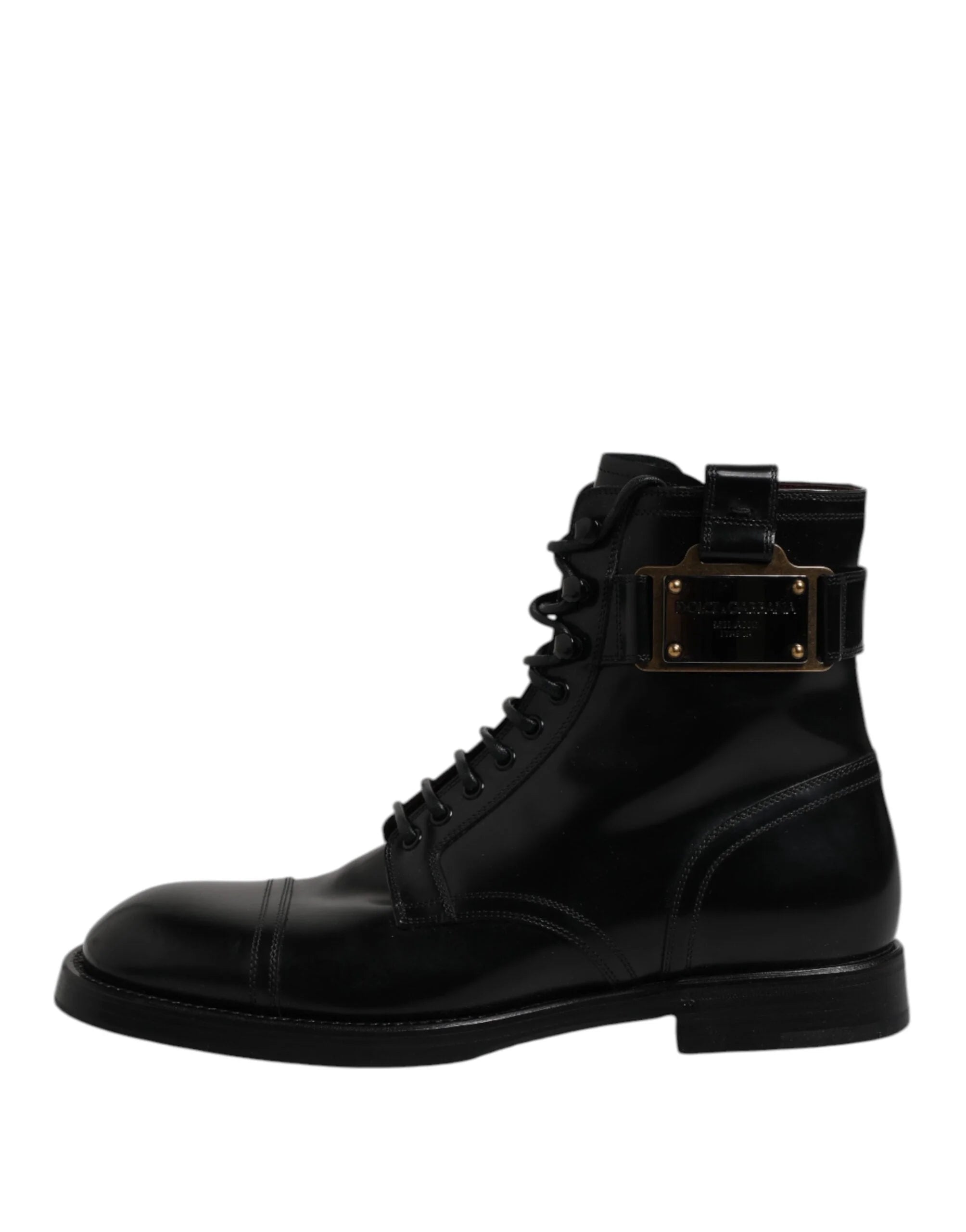 Dolce & Gabbana Black Leather Mid Calf Boots Lace Up Shoes - EU41/US8 - Boots