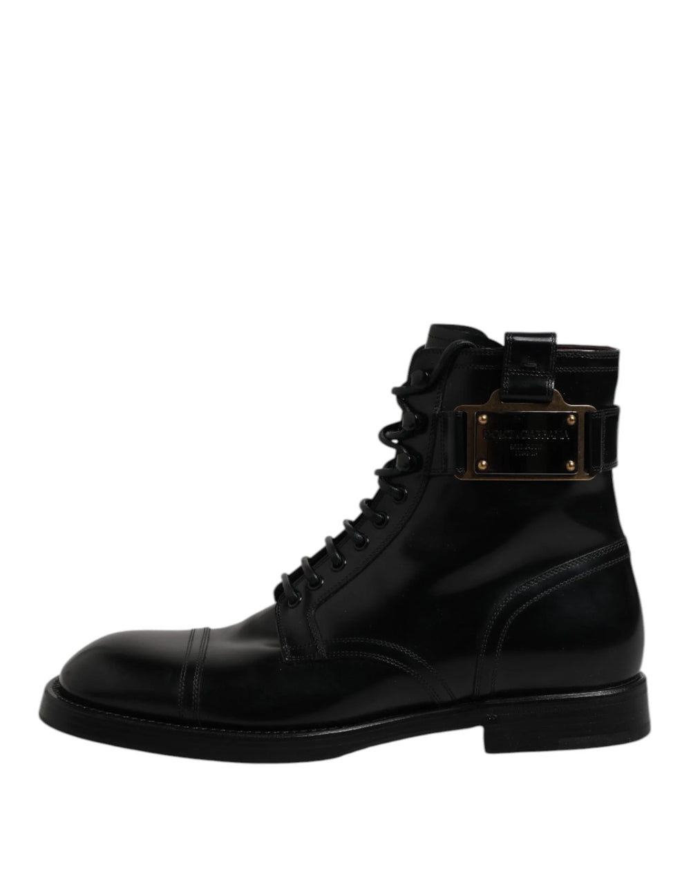 Dolce & Gabbana Black Leather Mid Calf Boots Lace Up Shoes - EU41/US8 - Boots
