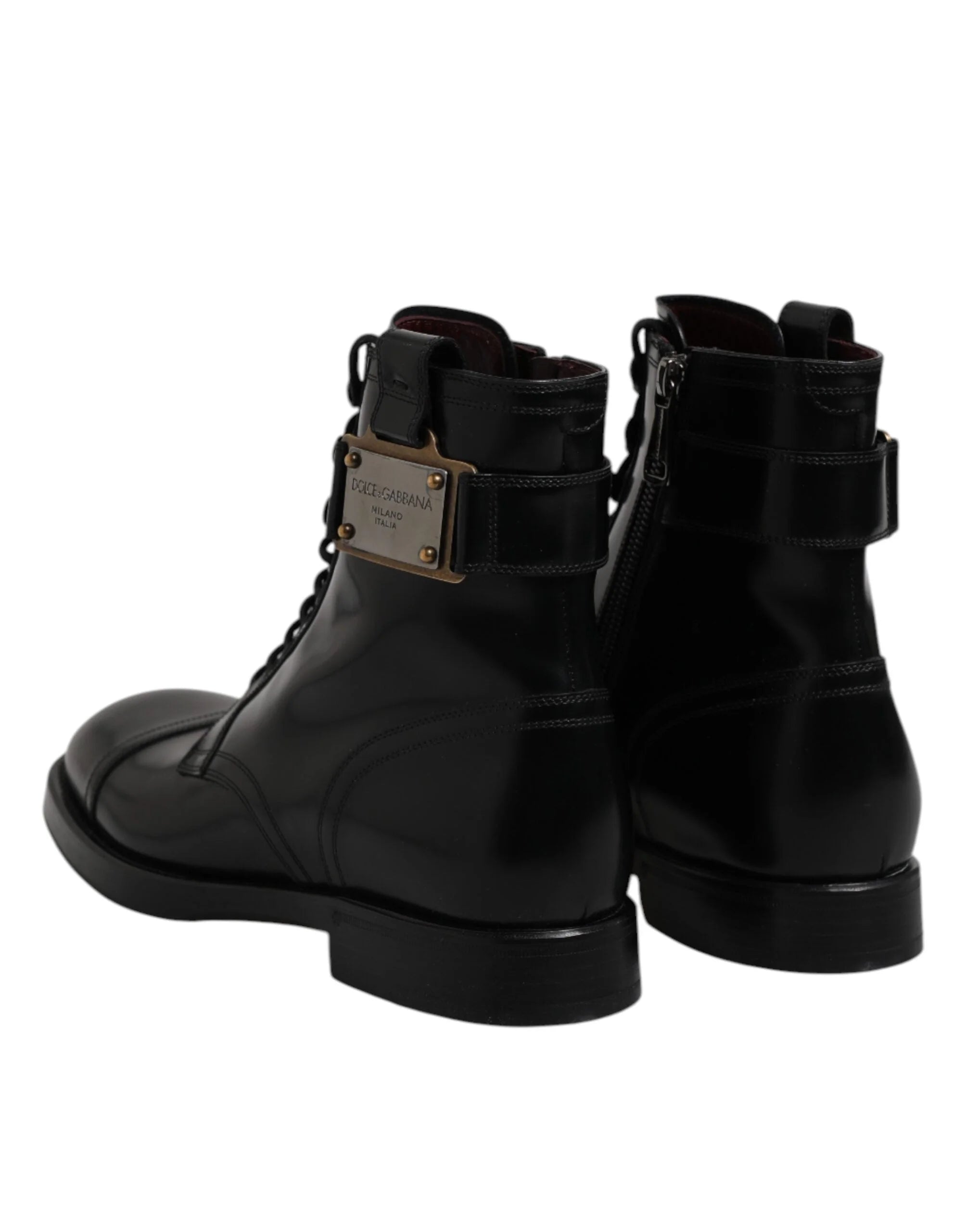 Dolce & Gabbana Black Leather Mid Calf Boots Lace Up Shoes - EU41/US8 - Boots