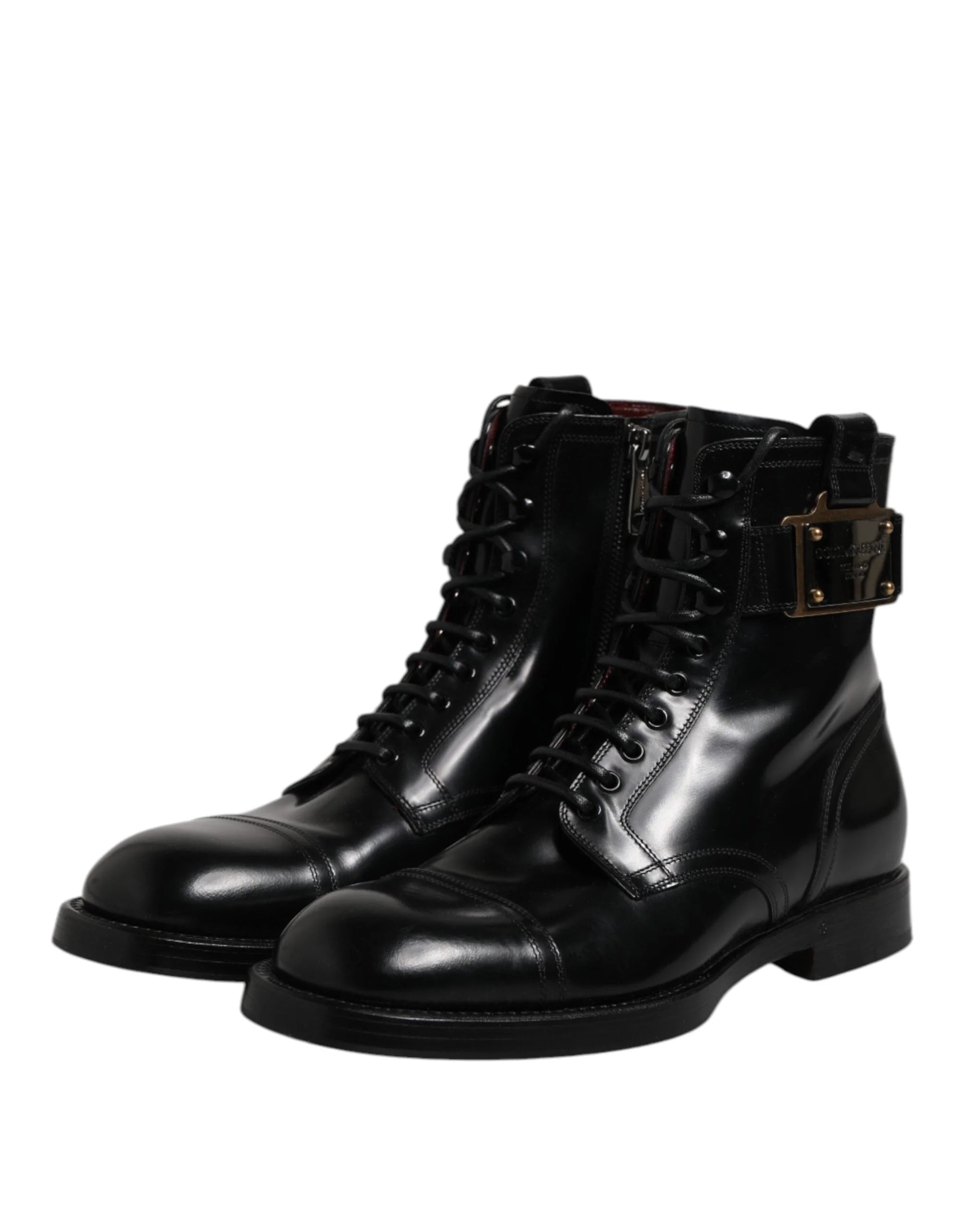 Dolce & Gabbana Black Leather Mid Calf Boots Lace Up Shoes - EU41/US8 - Boots
