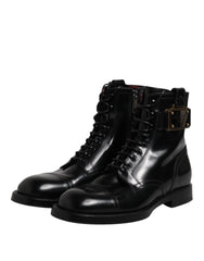 Dolce & Gabbana Black Leather Mid Calf Boots Lace Up Shoes - EU41/US8 - Boots