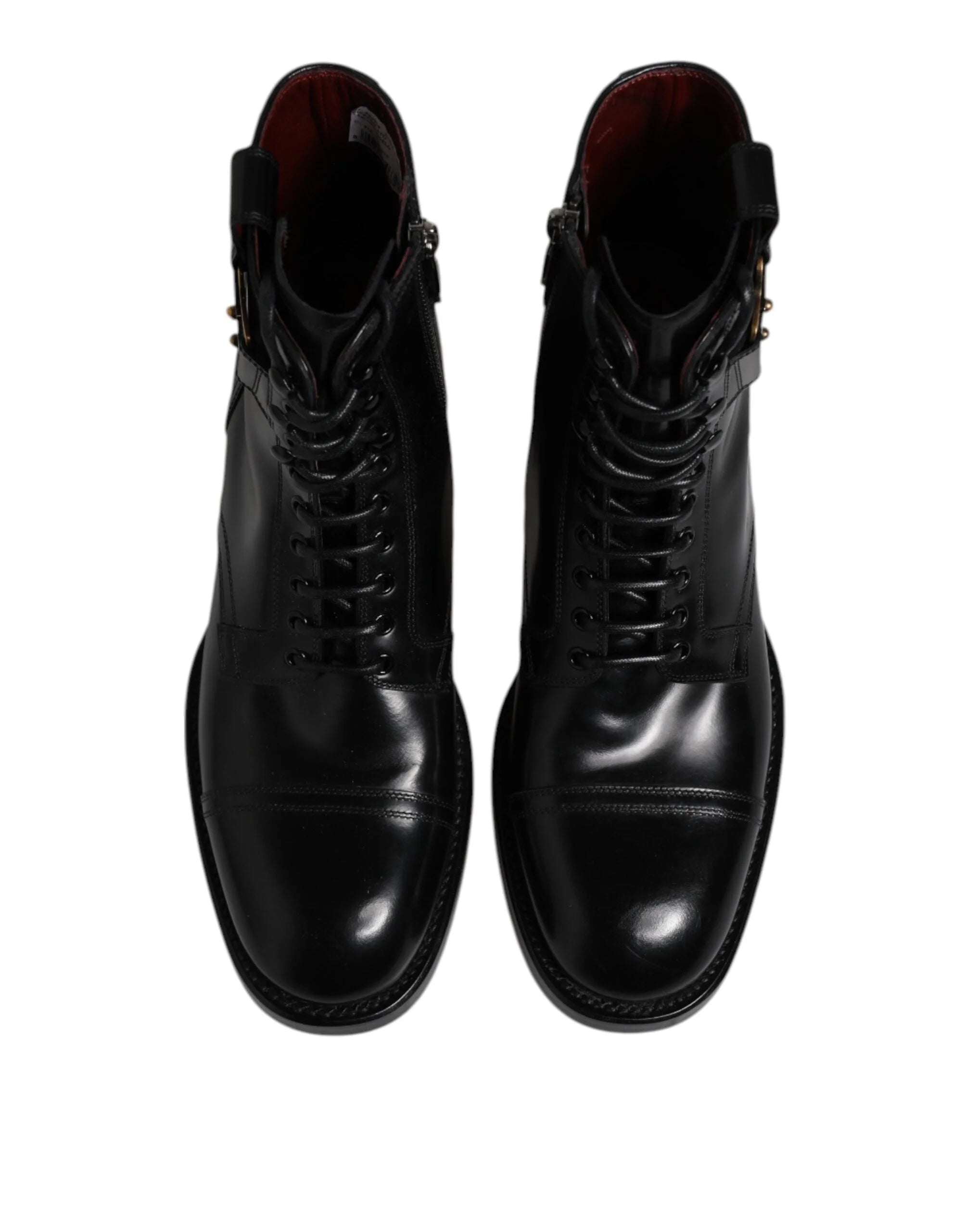 Dolce & Gabbana Black Leather Mid Calf Boots Lace Up Shoes - EU41/US8 - Boots