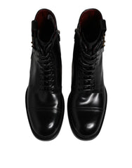 Dolce & Gabbana Black Leather Mid Calf Boots Lace Up Shoes - EU41/US8 - Boots