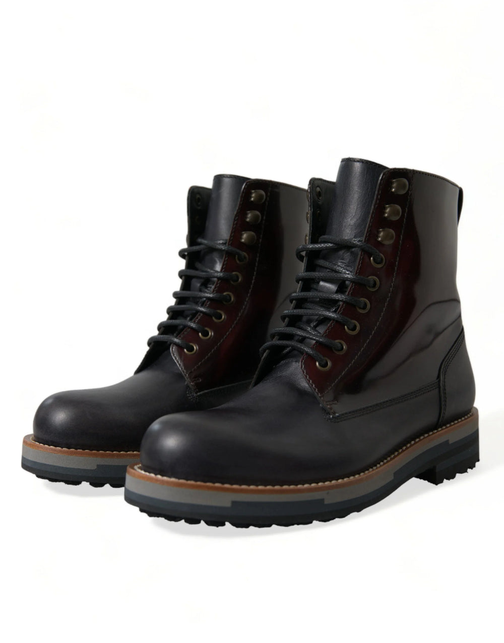 Dolce & Gabbana Black Leather Military Combat Boots Shoes - EU41.5/US8.5