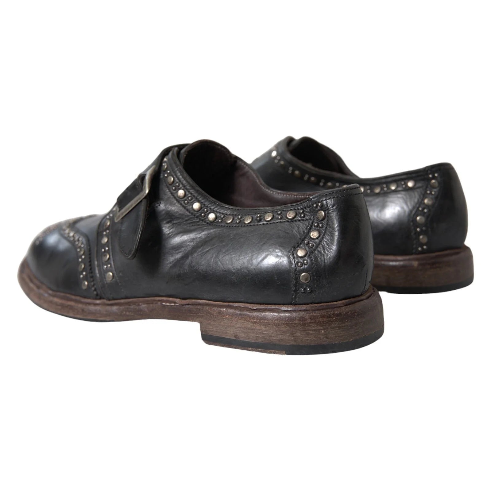 Dolce & Gabbana Black Leather Monk Strap Studded Dress Shoes - EU44/US11
