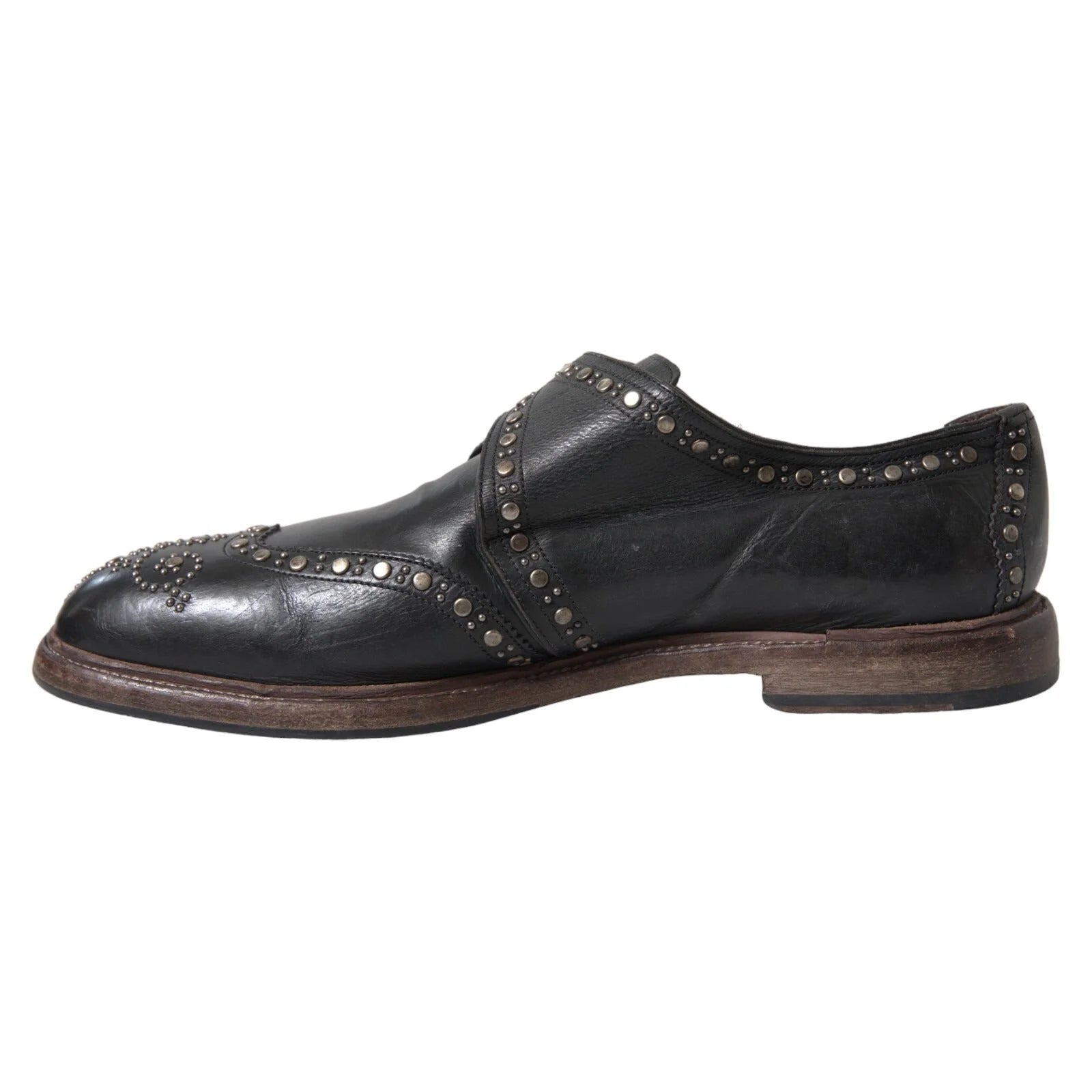 Dolce & Gabbana Black Leather Monk Strap Studded Dress Shoes - EU44/US11