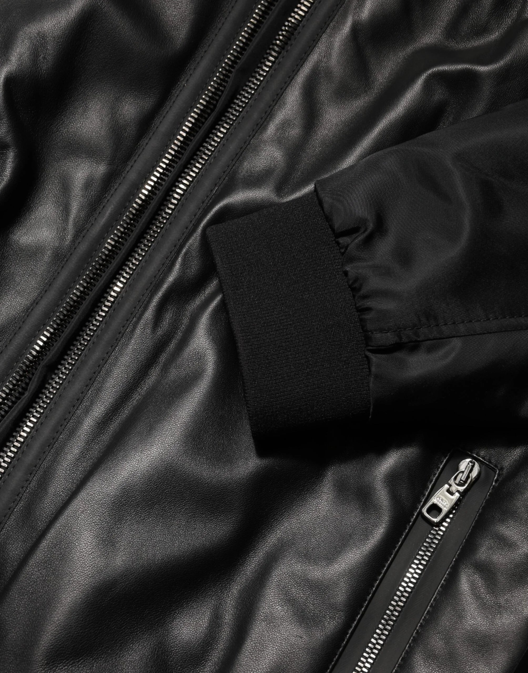 Dolce & Gabbana Black Leather Nylon FullZip Blouson Jacket - IT56 | XXL