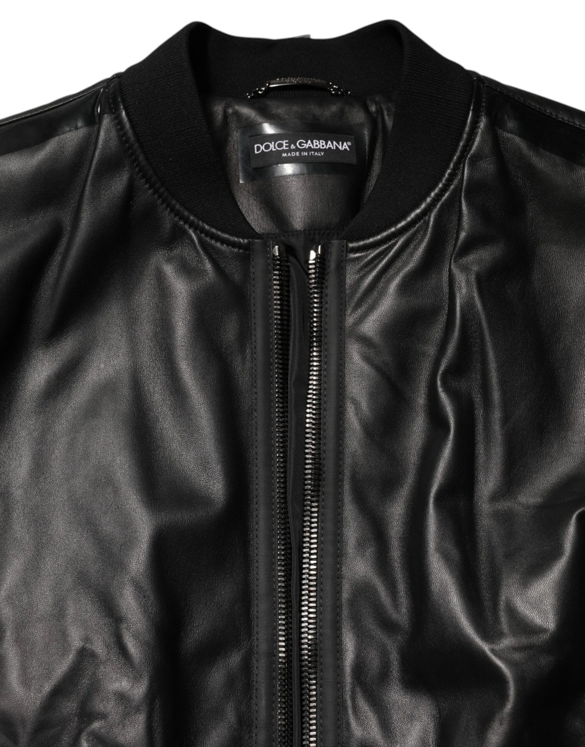 Dolce & Gabbana Black Leather Nylon FullZip Blouson Jacket - IT56 | XXL - Bomber Jackets