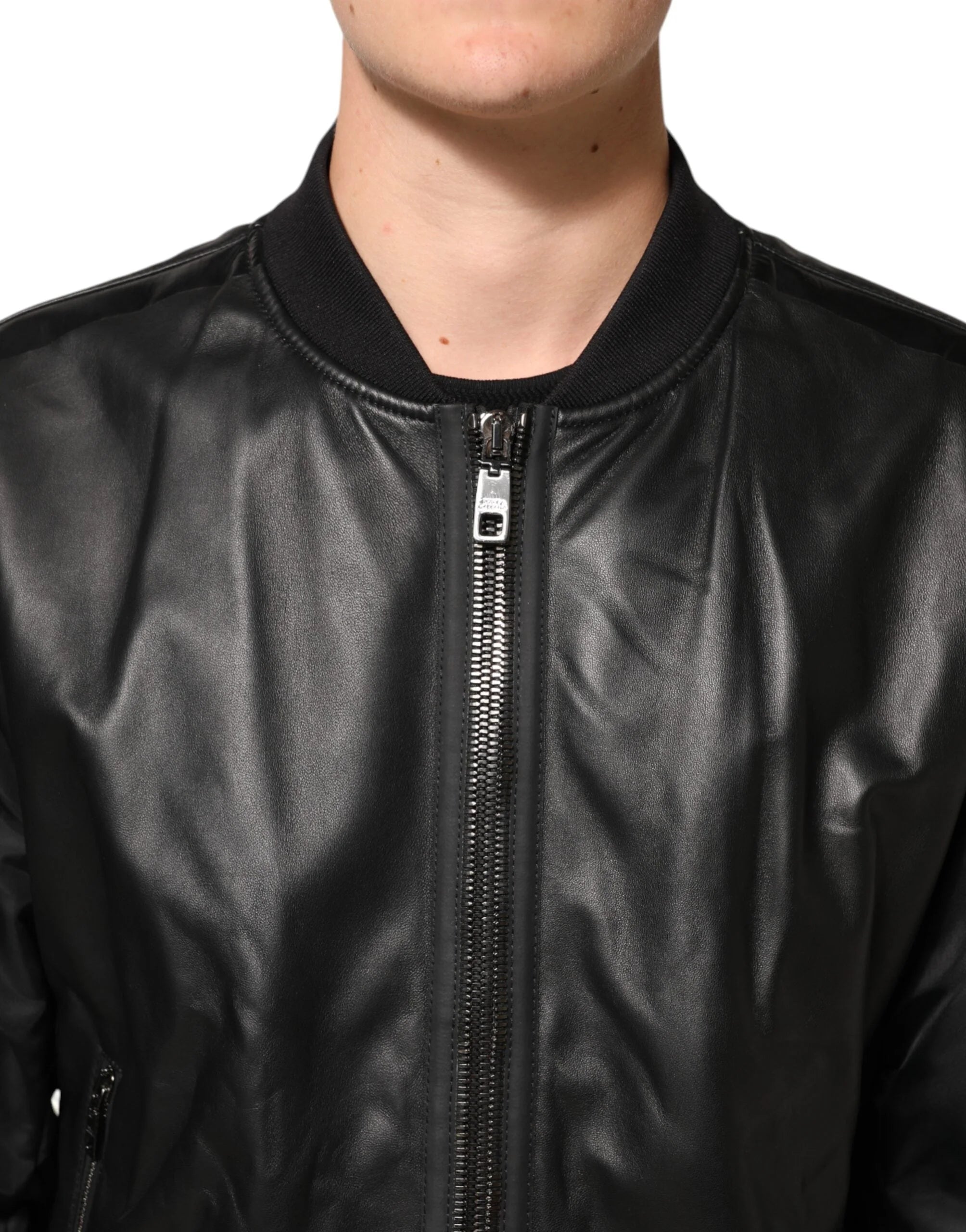 Dolce & Gabbana Black Leather Nylon FullZip Blouson Jacket - IT56 | XXL