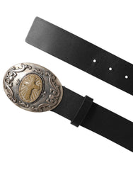 Dolce & Gabbana Black Leather Ornate Metal Buckle Men Belt - 100 cm / 40 Inches - Belts