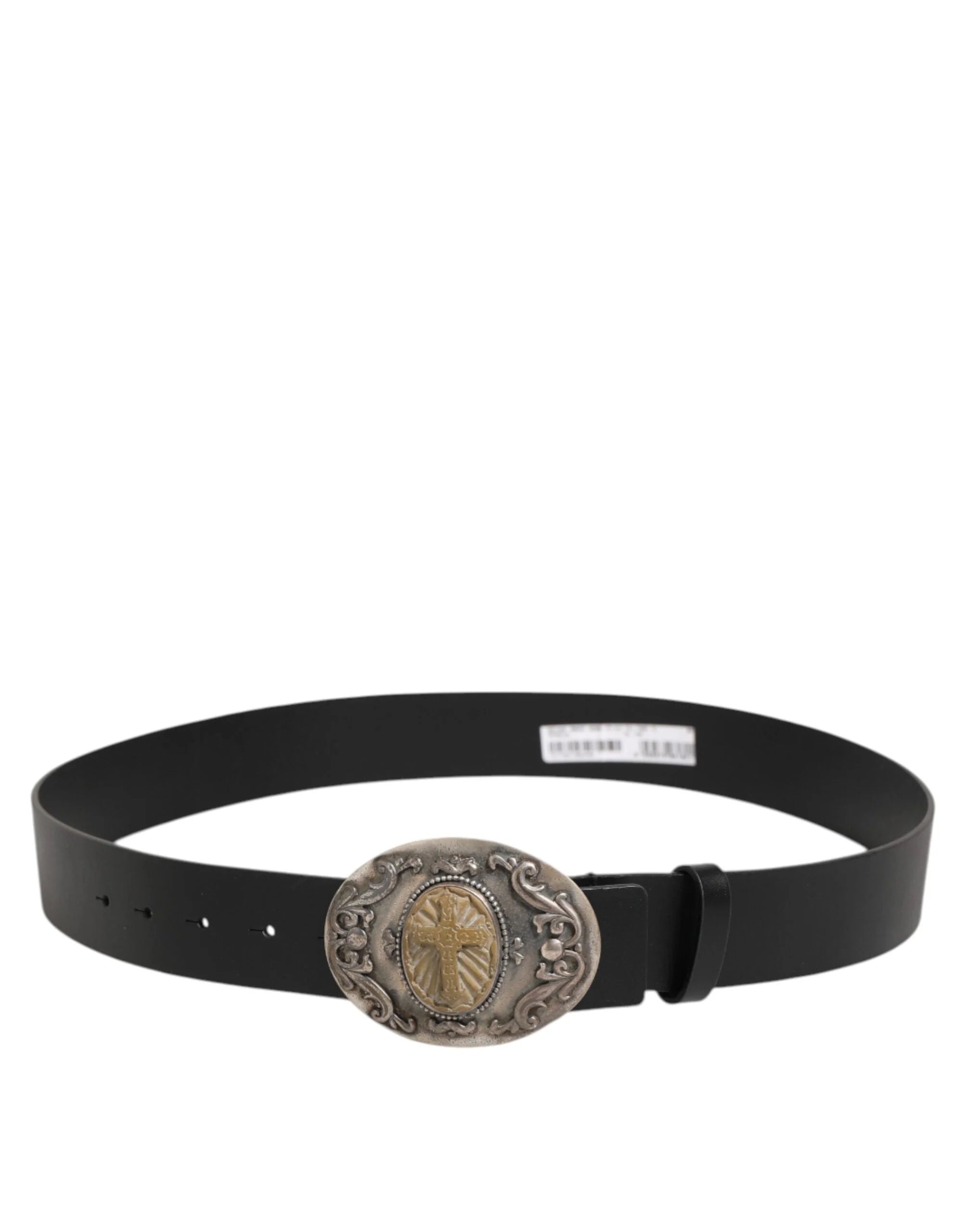 Dolce & Gabbana Black Leather Ornate Metal Buckle Men Belt - 100 cm / 40 Inches - Belts