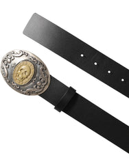 Dolce & Gabbana Black Leather Ornate Metal Buckle Men Belt - 100 cm / 40 Inches