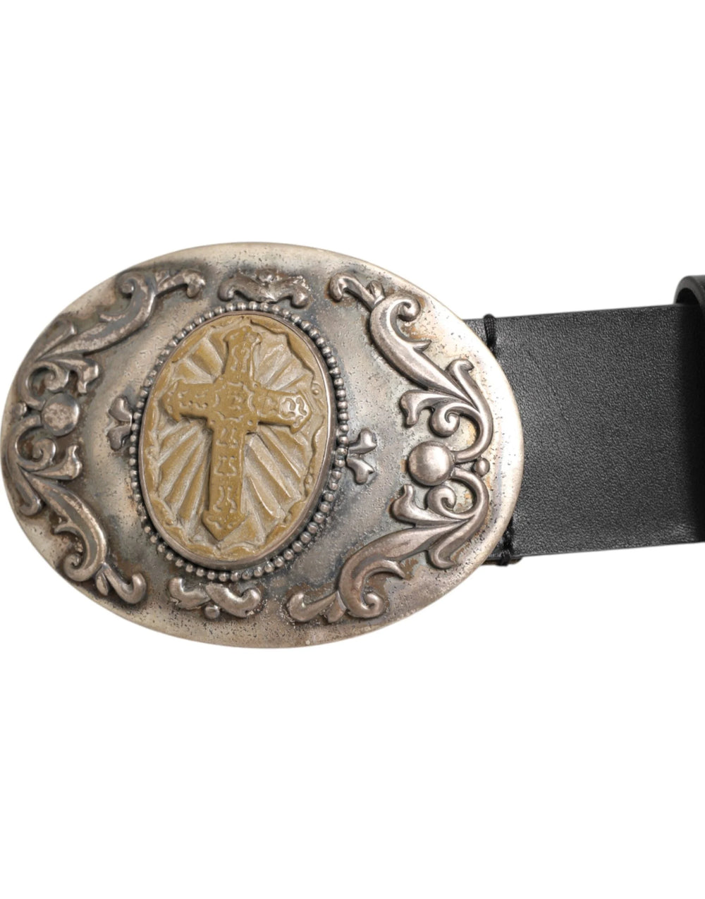 Dolce & Gabbana Black Leather Ornate Metal Buckle Men Belt - 100 cm / 40 Inches - Belts
