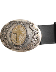 Dolce & Gabbana Black Leather Ornate Metal Buckle Men Belt - 100 cm / 40 Inches - Belts