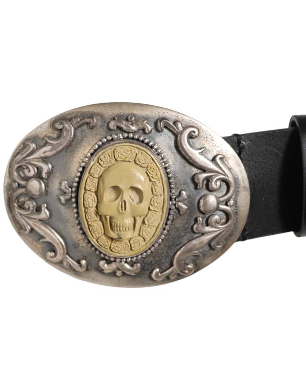 Dolce & Gabbana Black Leather Ornate Metal Buckle Men Belt - 100 cm / 40 Inches