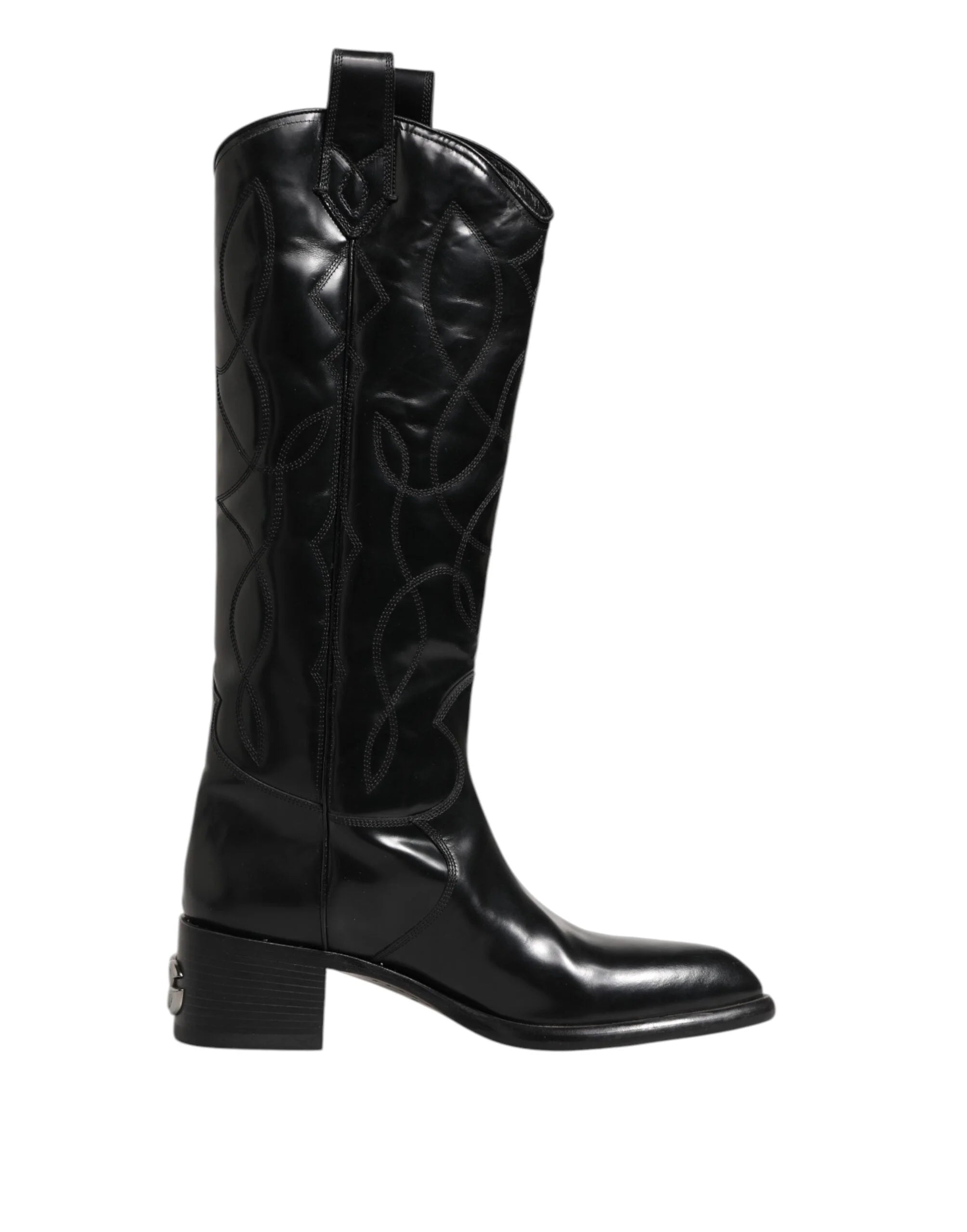 Dolce & Gabbana Black Leather Over The Calf Biker Boots Shoes - EU44/US11 - Boots