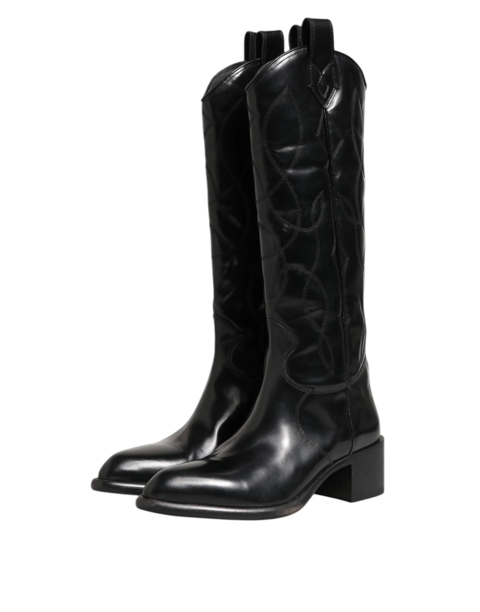 Dolce & Gabbana Black Leather Over The Calf Biker Boots Shoes - EU44/US11 - Boots