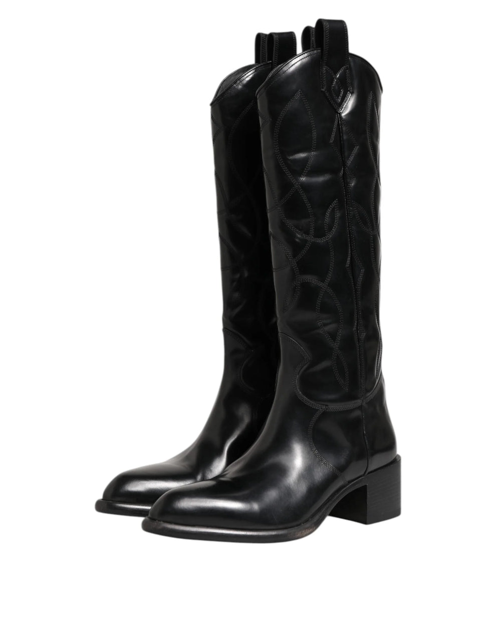 Dolce & Gabbana Black Leather Over The Calf Biker Boots Shoes - EU44/US11 - Boots