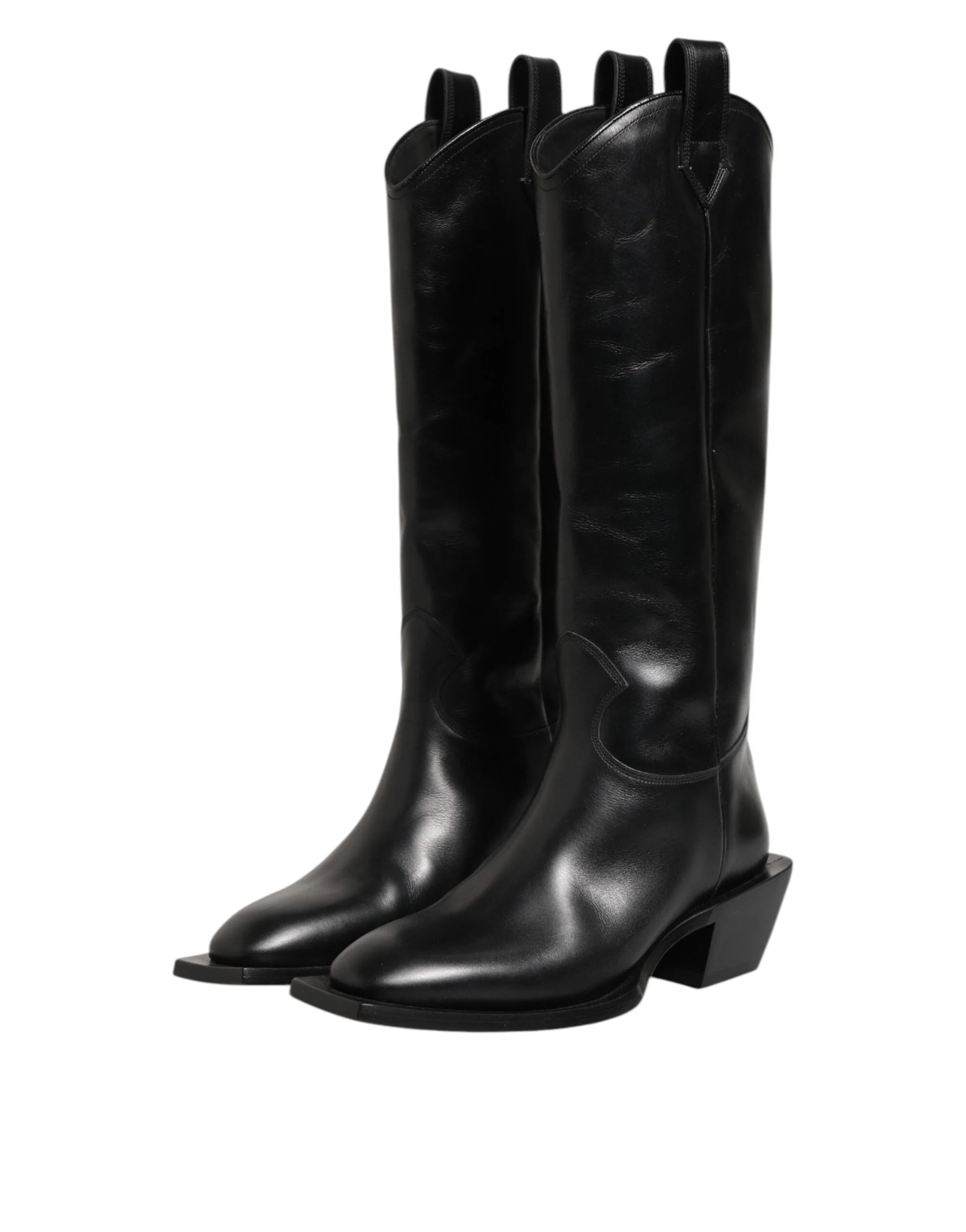 Dolce & Gabbana Black Leather Over The Calf Biker Boots Shoes - EU44/US11 - Boots