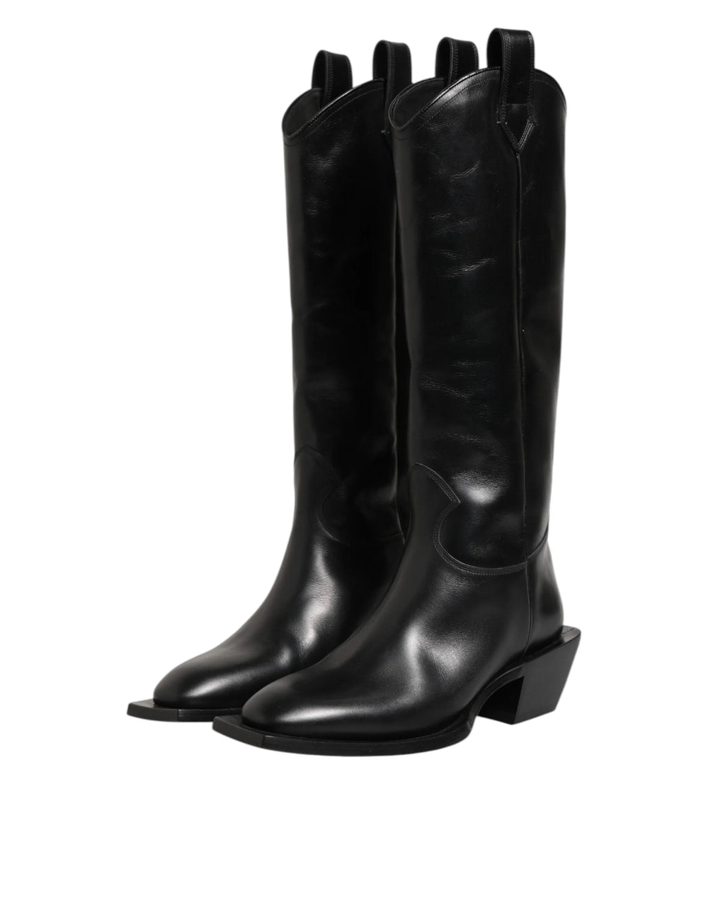 Dolce & Gabbana Black Leather Over The Calf Biker Boots Shoes - EU44/US11 - Boots