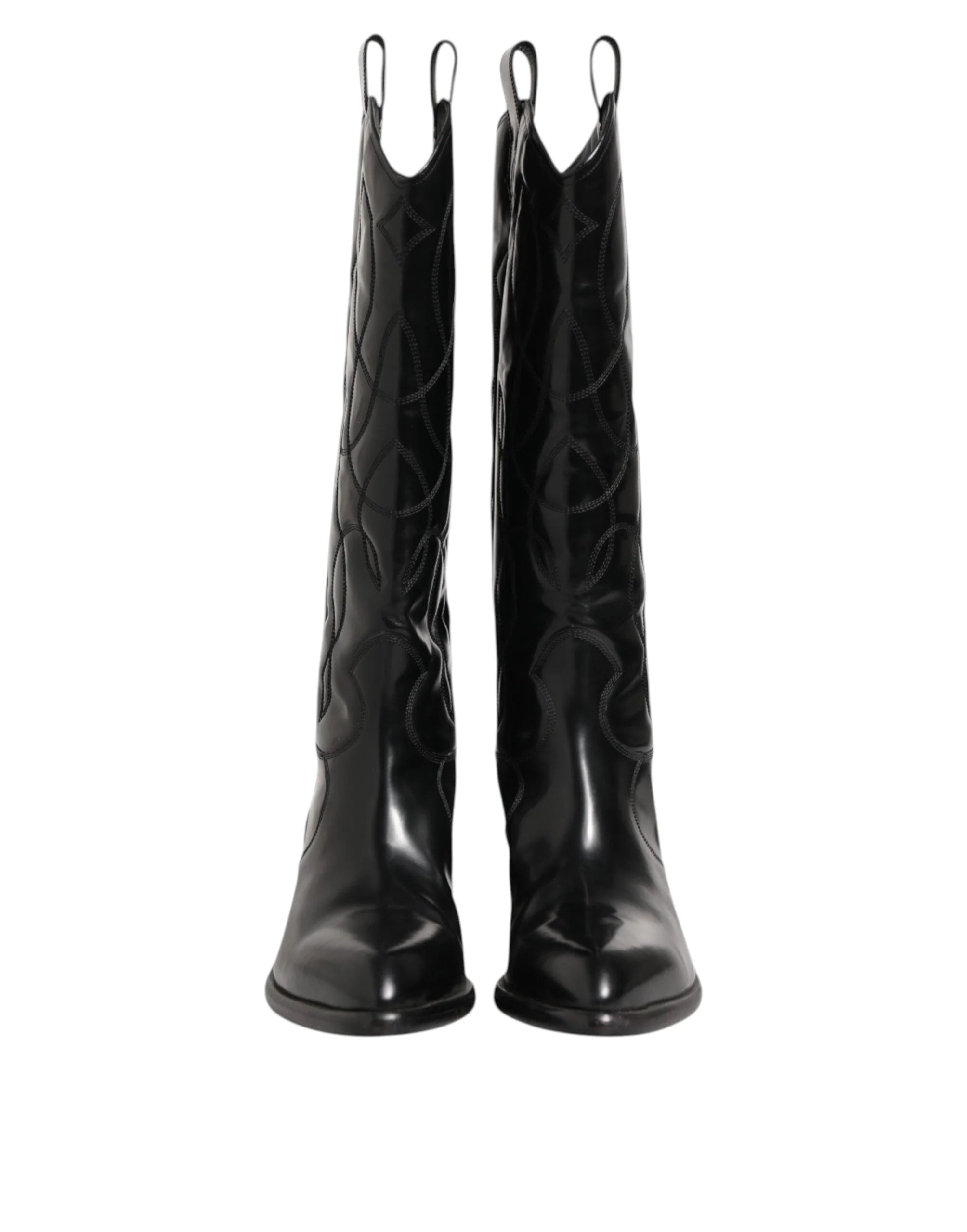 Dolce & Gabbana Black Leather Over The Calf Biker Boots Shoes - EU44/US11 - Boots