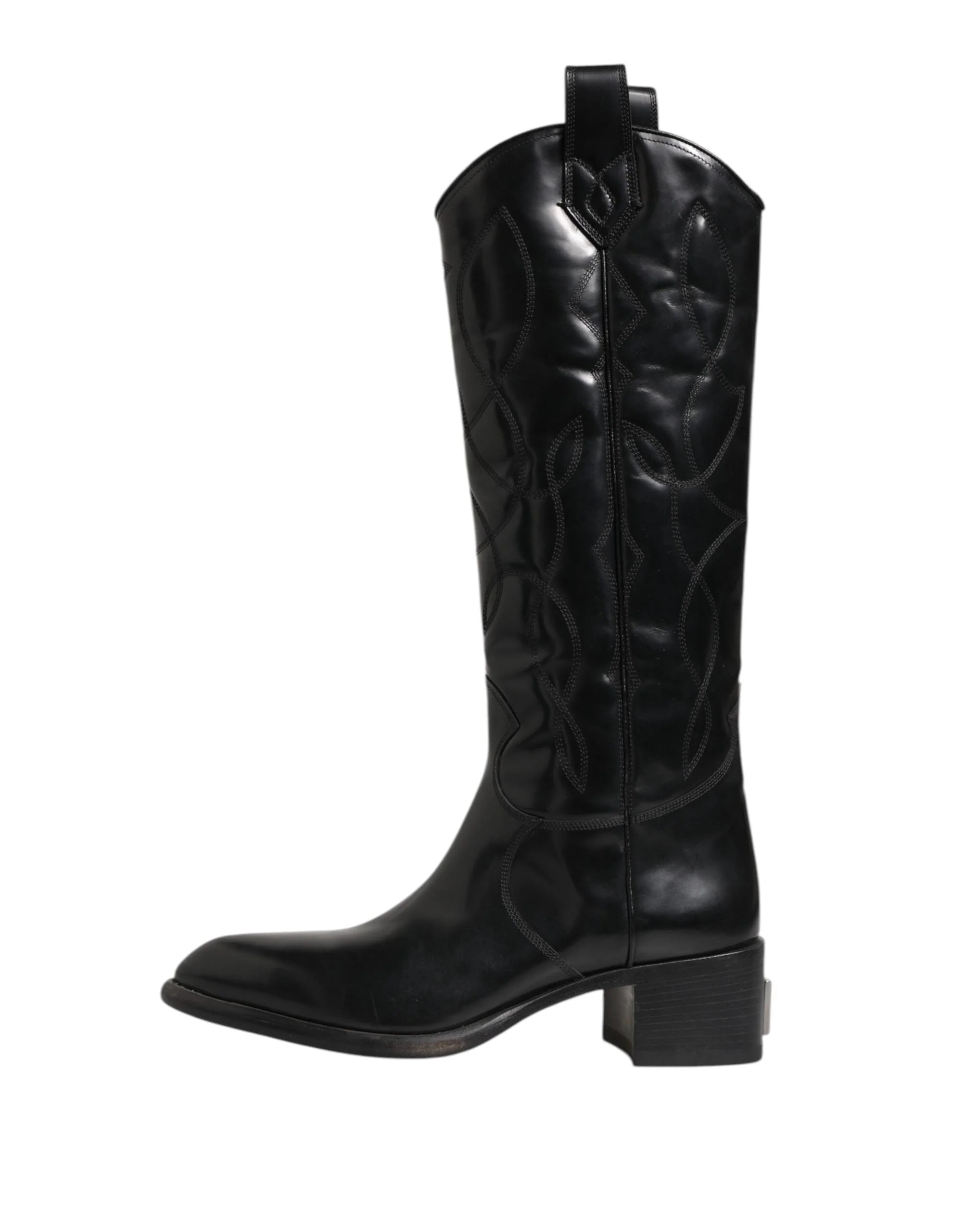 Dolce & Gabbana Black Leather Over The Calf Biker Boots Shoes - EU44/US11 - Boots
