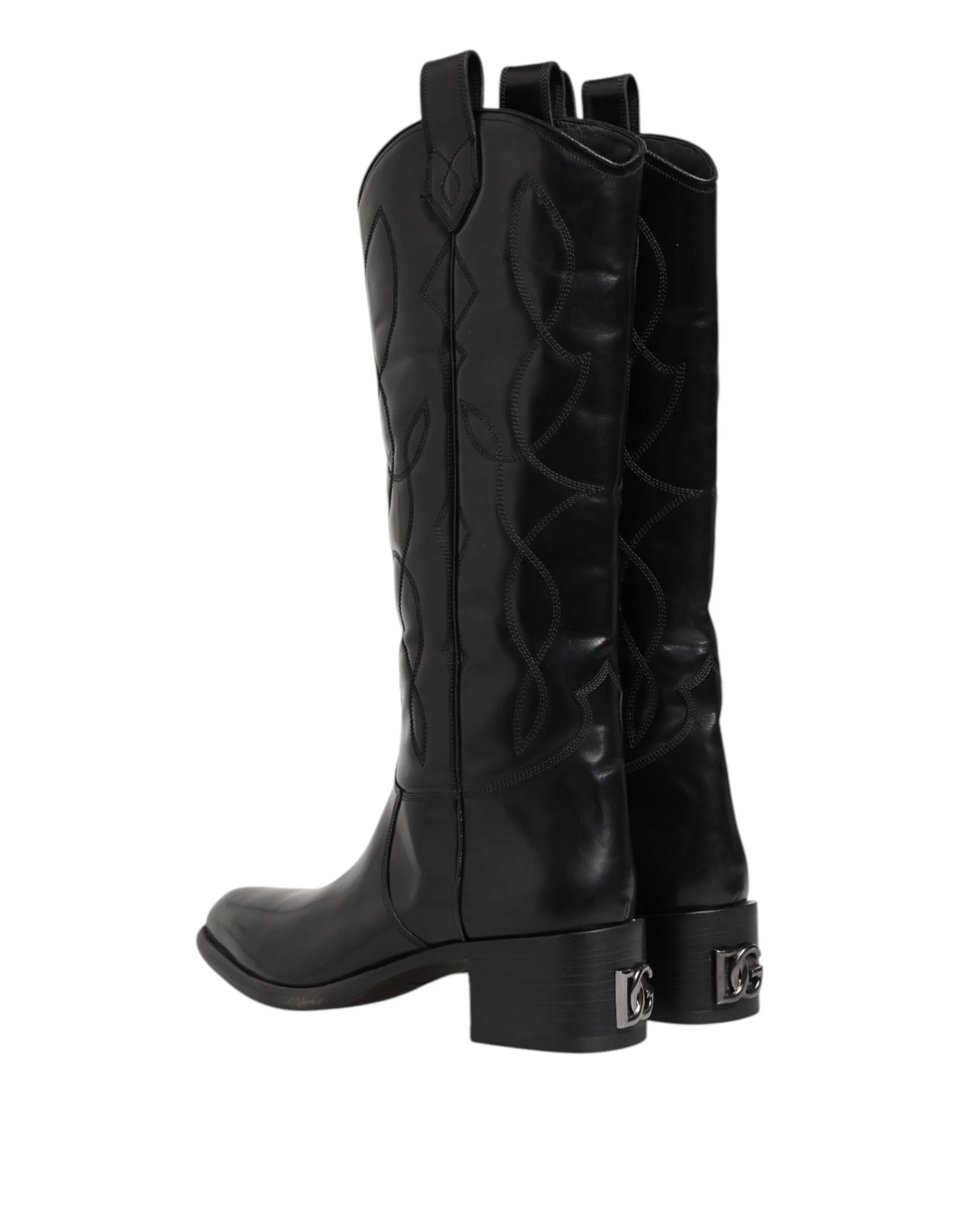 Dolce & Gabbana Black Leather Over The Calf Biker Boots Shoes - EU44/US11 - Boots