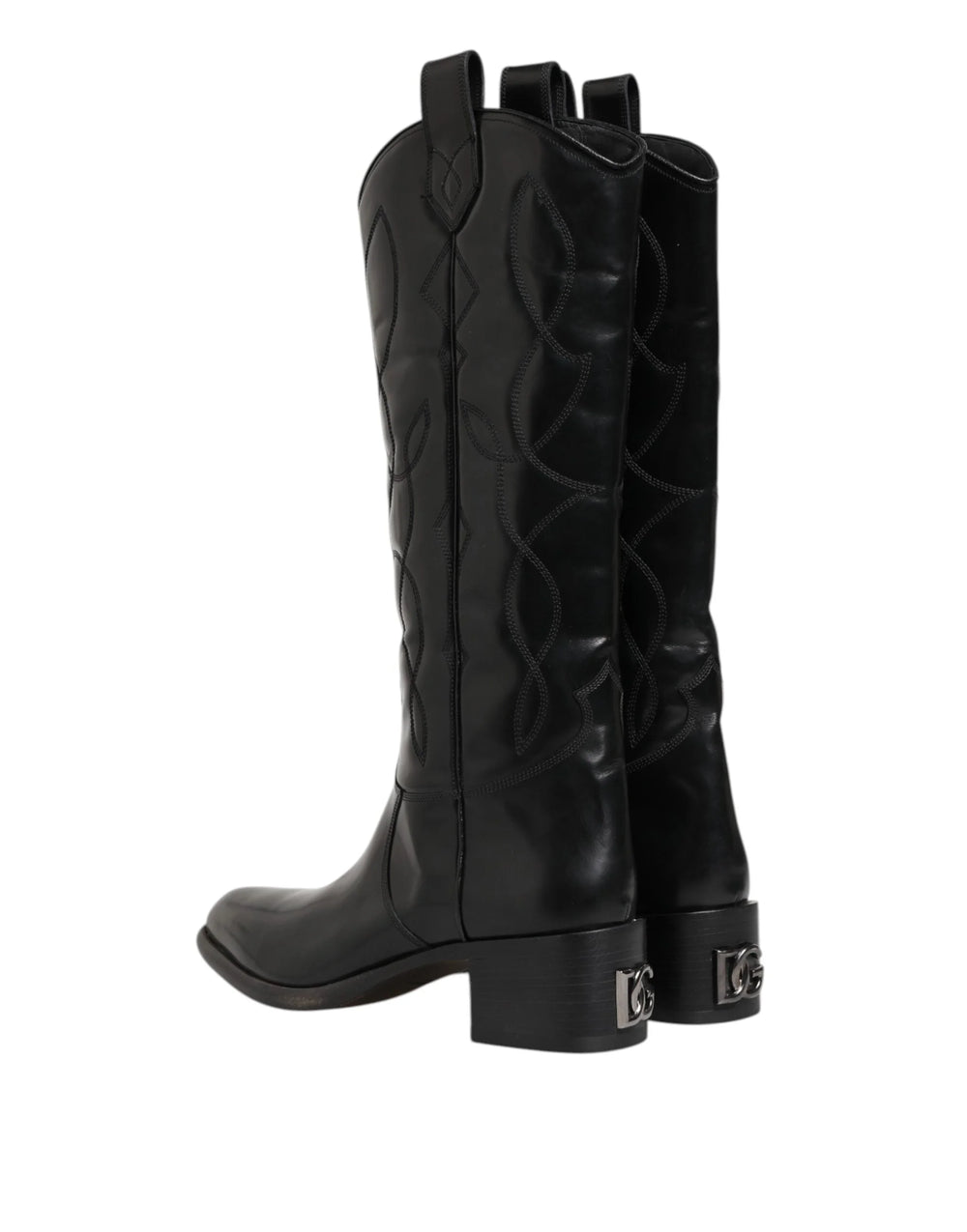 Dolce & Gabbana Black Leather Over The Calf Biker Boots Shoes - EU44/US11 - Boots