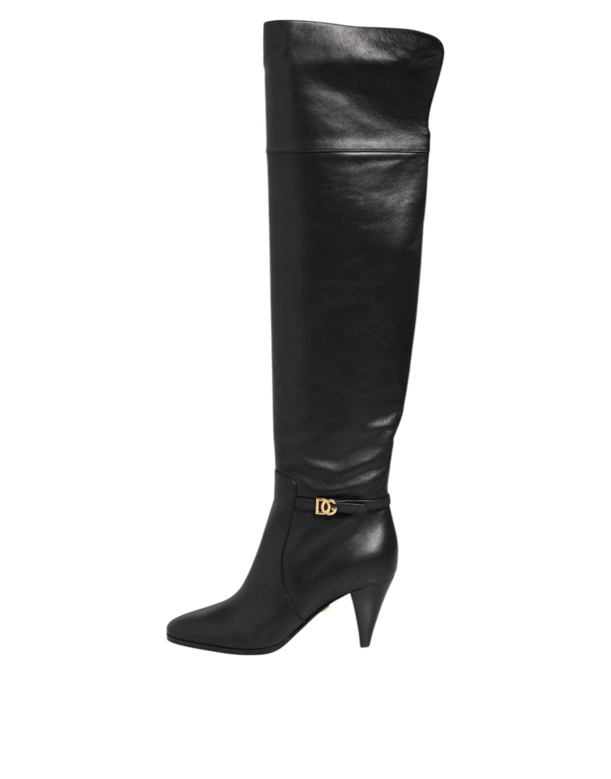 Dolce & Gabbana Black Leather Over-The-Knee DG Boots Shoes - EU39/US8.5 - Boots
