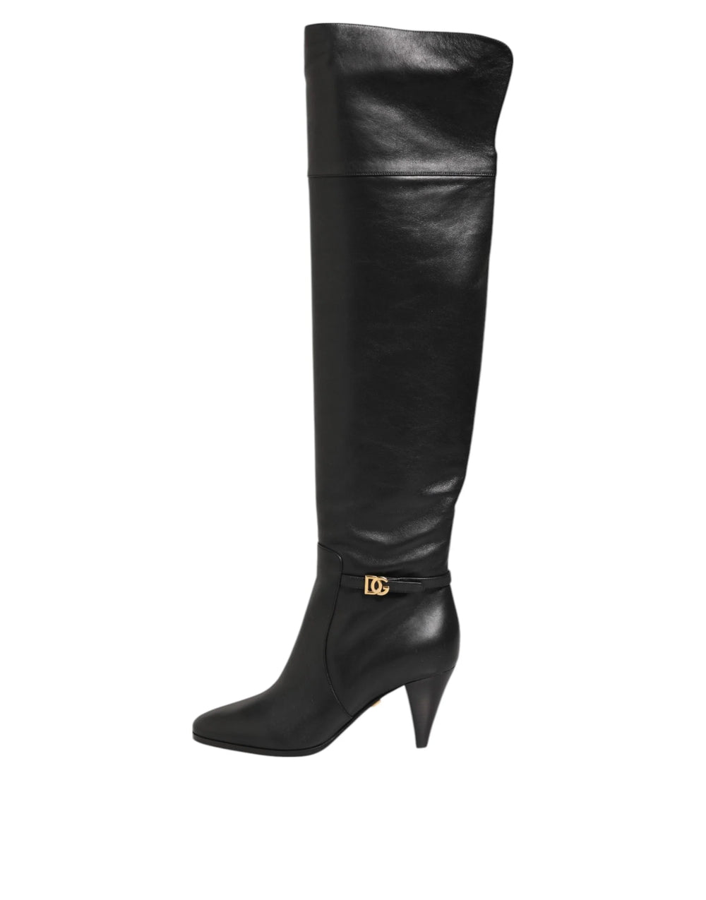 Dolce & Gabbana Black Leather Over-The-Knee DG Boots Shoes - EU39/US8.5 - Boots