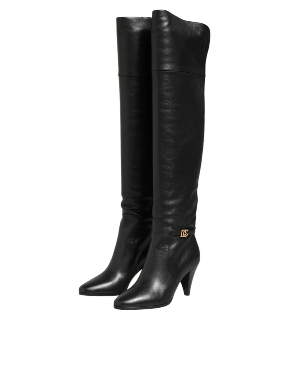 Dolce & Gabbana Black Leather Over-The-Knee DG Boots Shoes - EU39/US8.5 - Boots