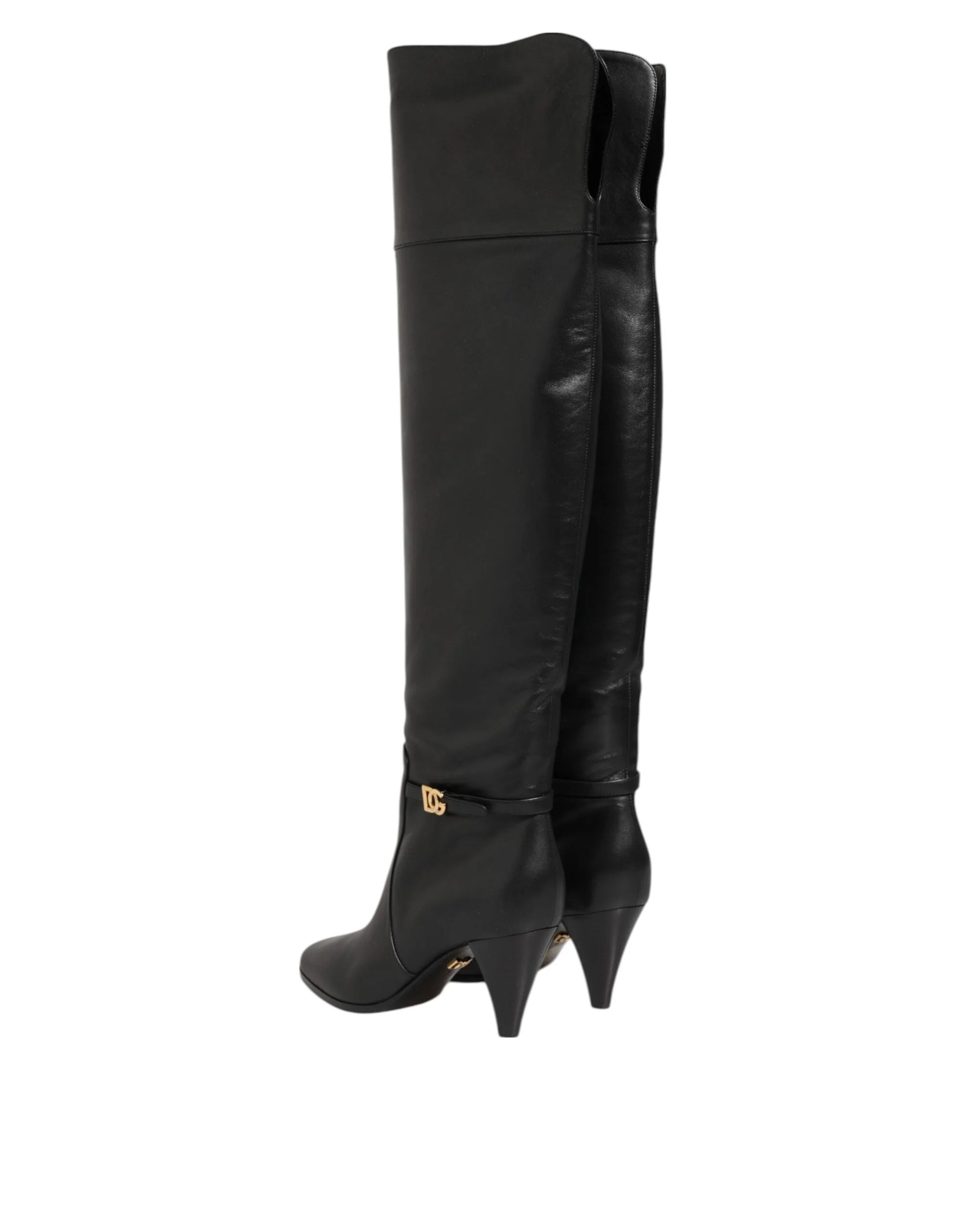 Dolce & Gabbana Black Leather Over-The-Knee DG Boots Shoes - EU39/US8.5 - Boots