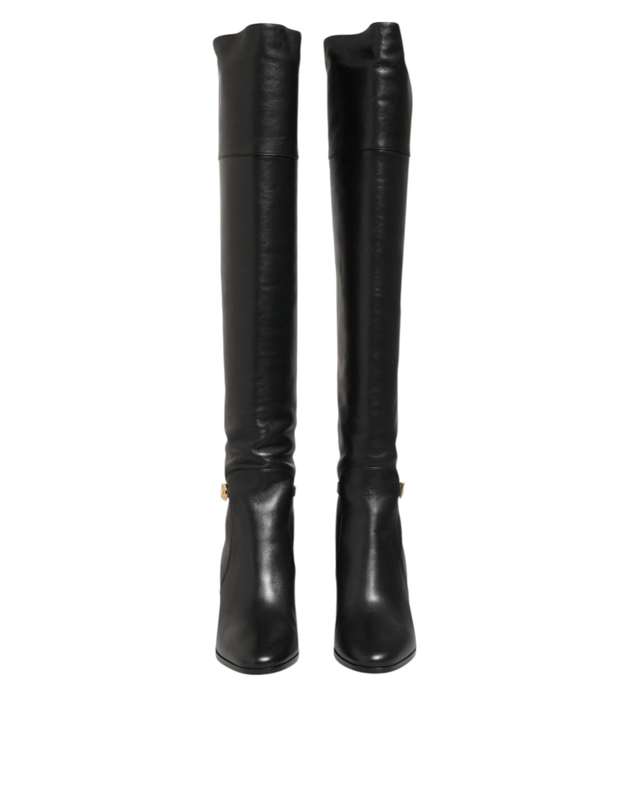 Dolce & Gabbana Black Leather Over-The-Knee DG Boots Shoes - EU39/US8.5 - Boots