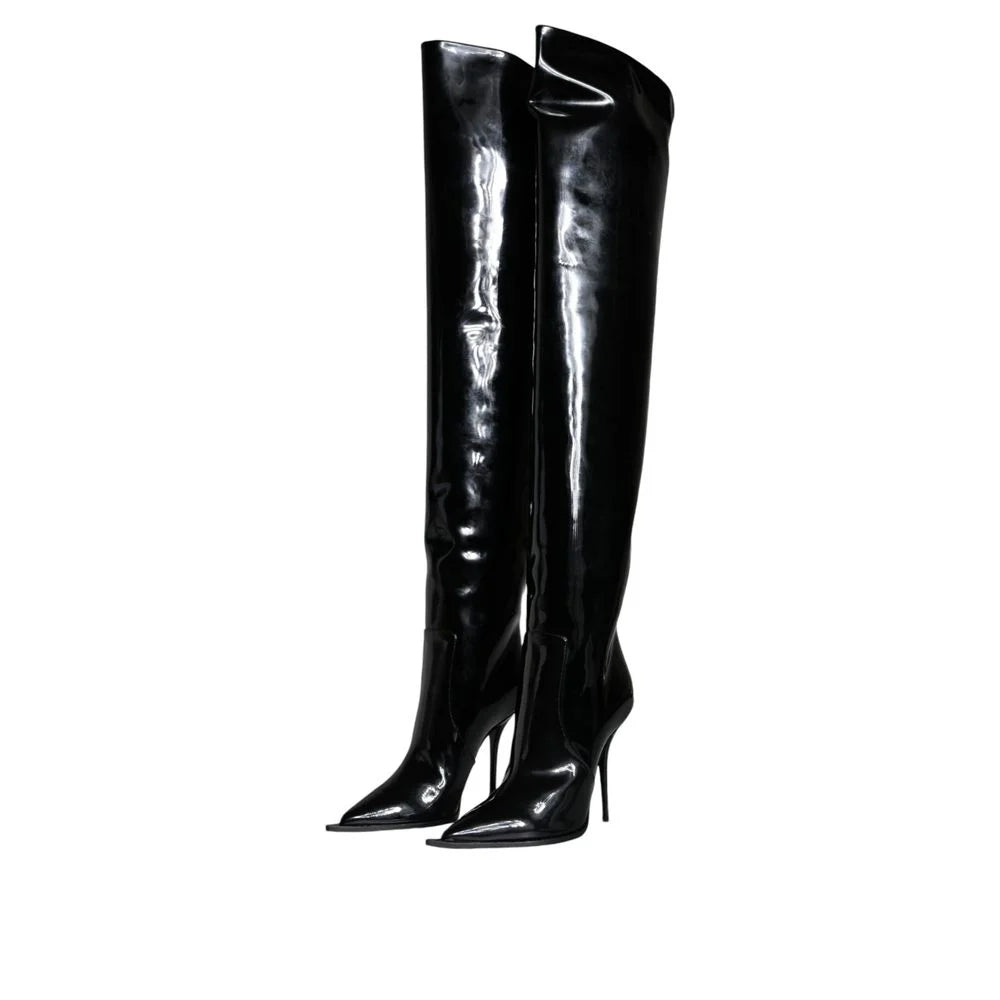 Dolce & Gabbana Black Leather Over The Knee - EU39/US9
