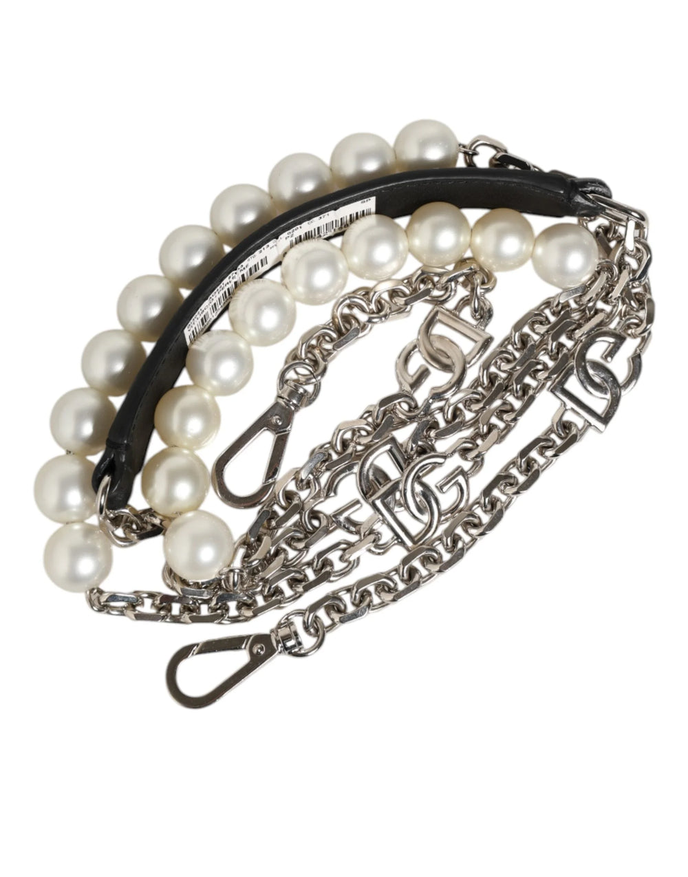 Dolce & Gabbana Black Leather Pearl Chain Bag Accessory Shoulder Strap - Handbag & Wallet Accessories