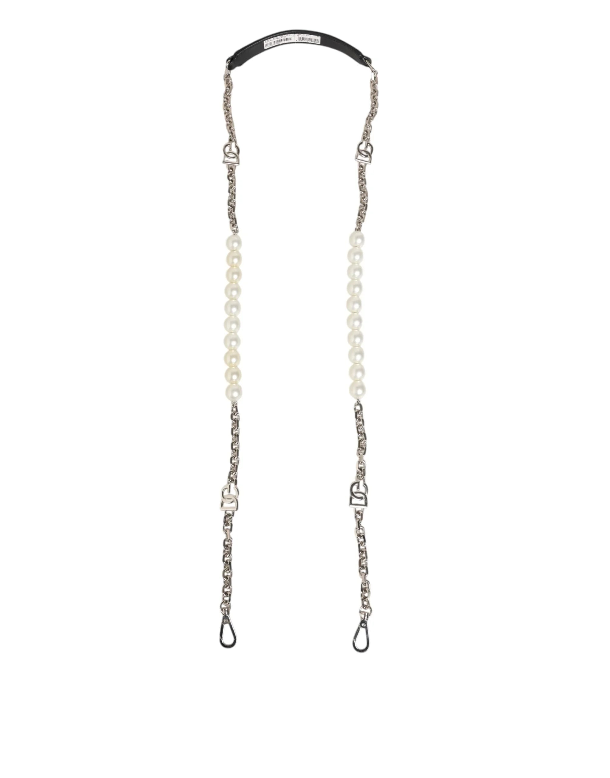 Dolce & Gabbana Black Leather Pearl Chain Bag Accessory Shoulder Strap - Handbag & Wallet Accessories