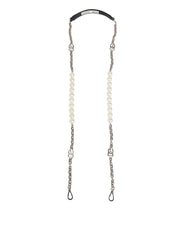 Dolce & Gabbana Black Leather Pearl Chain Bag Accessory Shoulder Strap - Handbag & Wallet Accessories