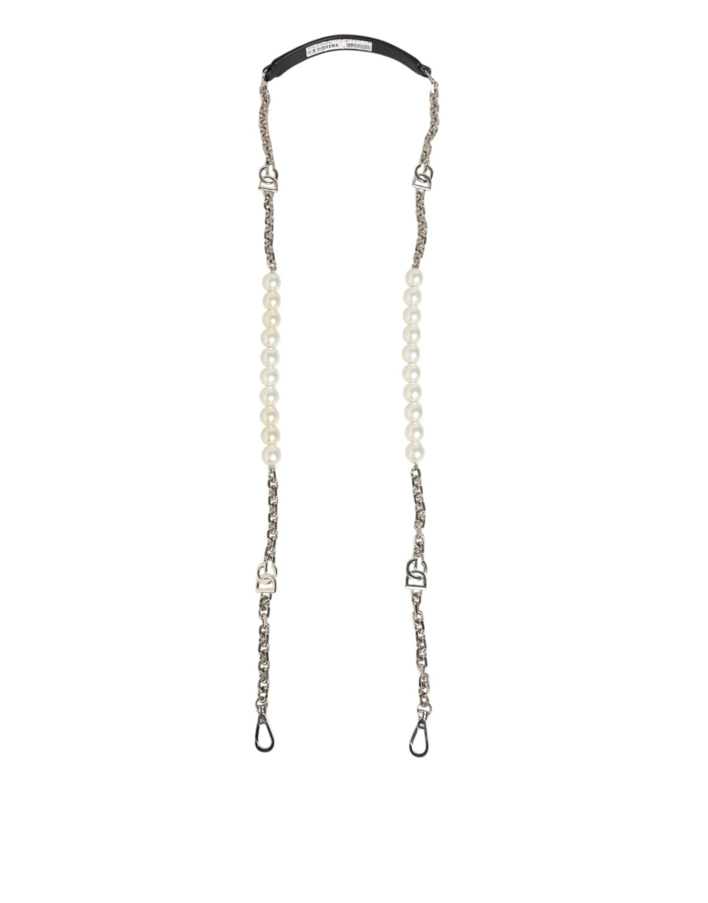 Dolce & Gabbana Black Leather Pearl Chain Bag Accessory Shoulder Strap - Handbag & Wallet Accessories
