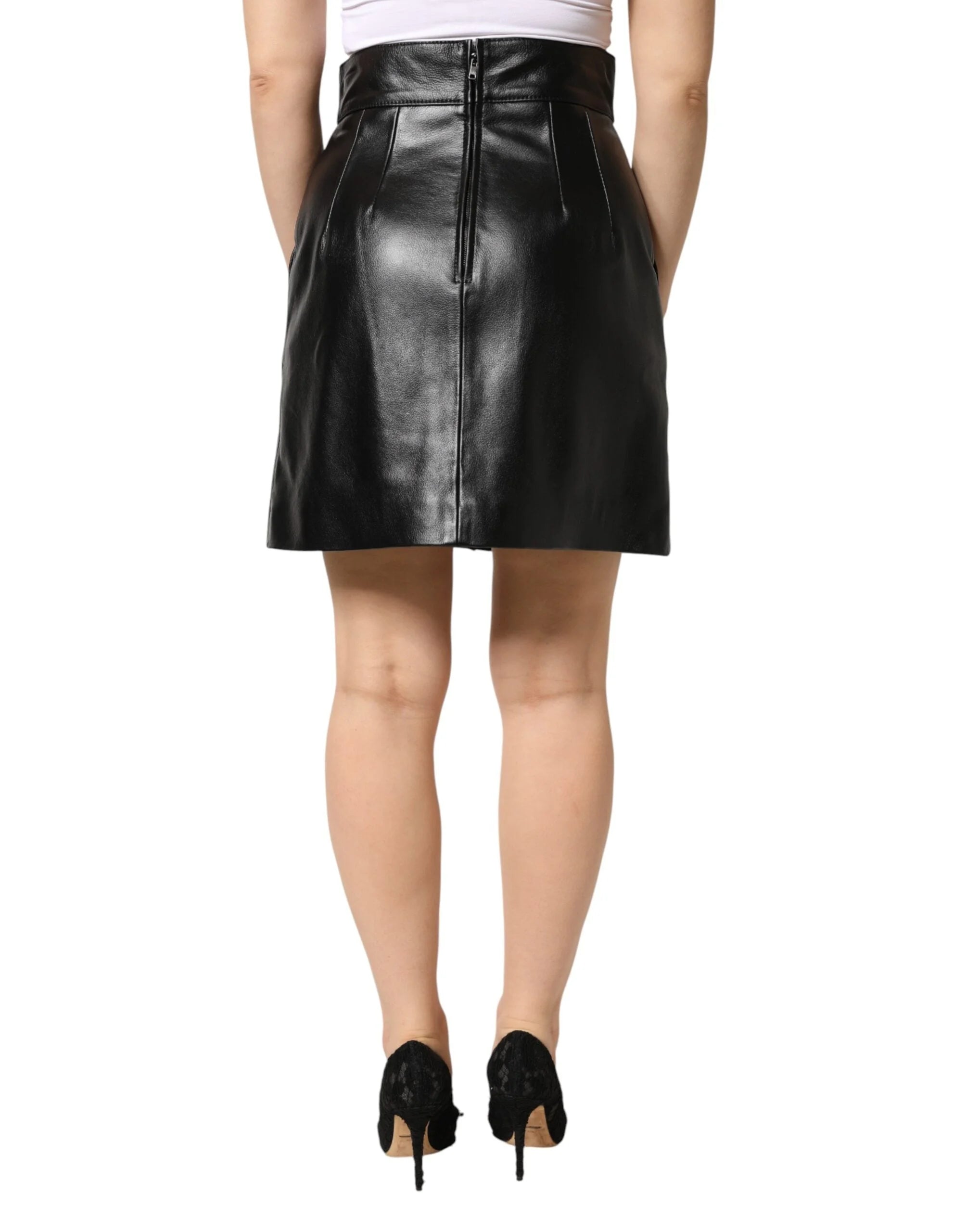Dolce & Gabbana Black Leather Pencil Cut HighWaist Mini Skirt - IT40|S